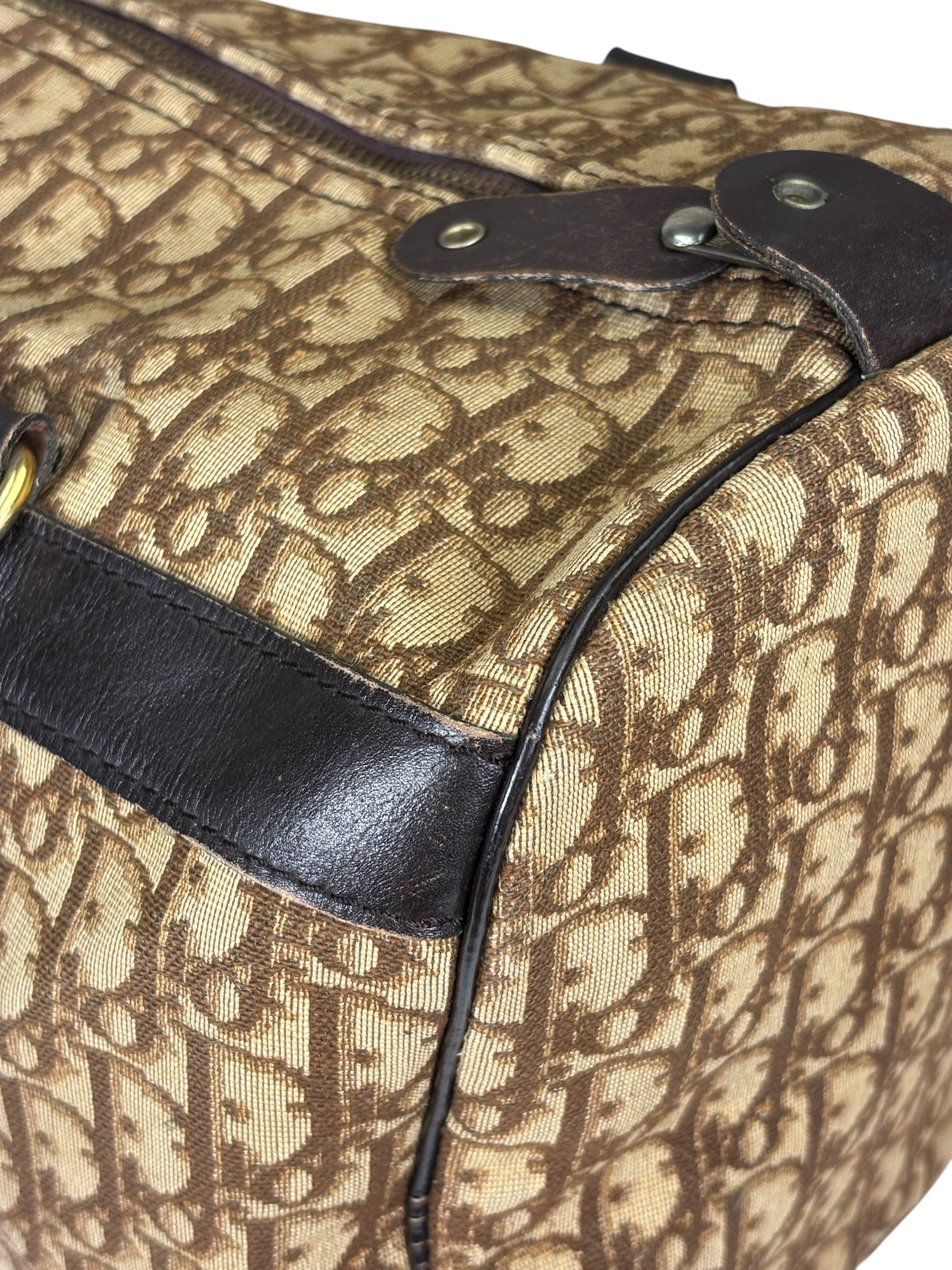 Christian Dior Brown Leather Trim Trotter Boston Handbag