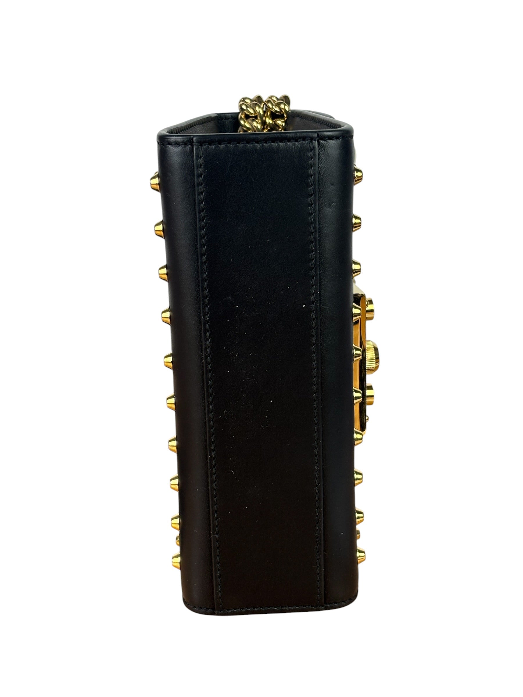 Gucci Small Pearl Studded Leather Padlock Crossbody Black