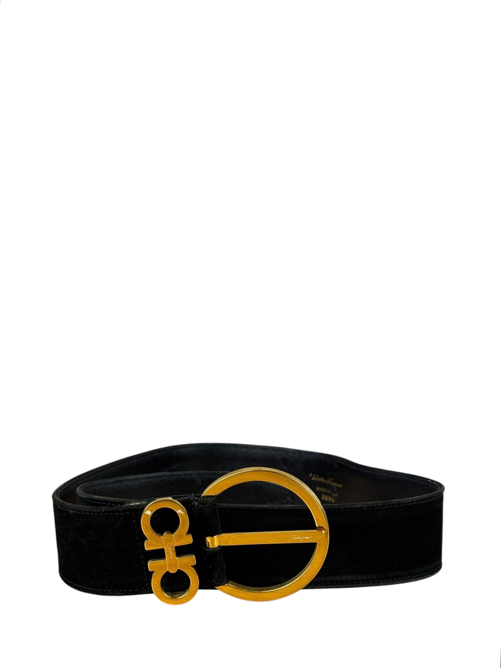 Salvatore Ferragamo Black Suede Gancini Buckle Belt