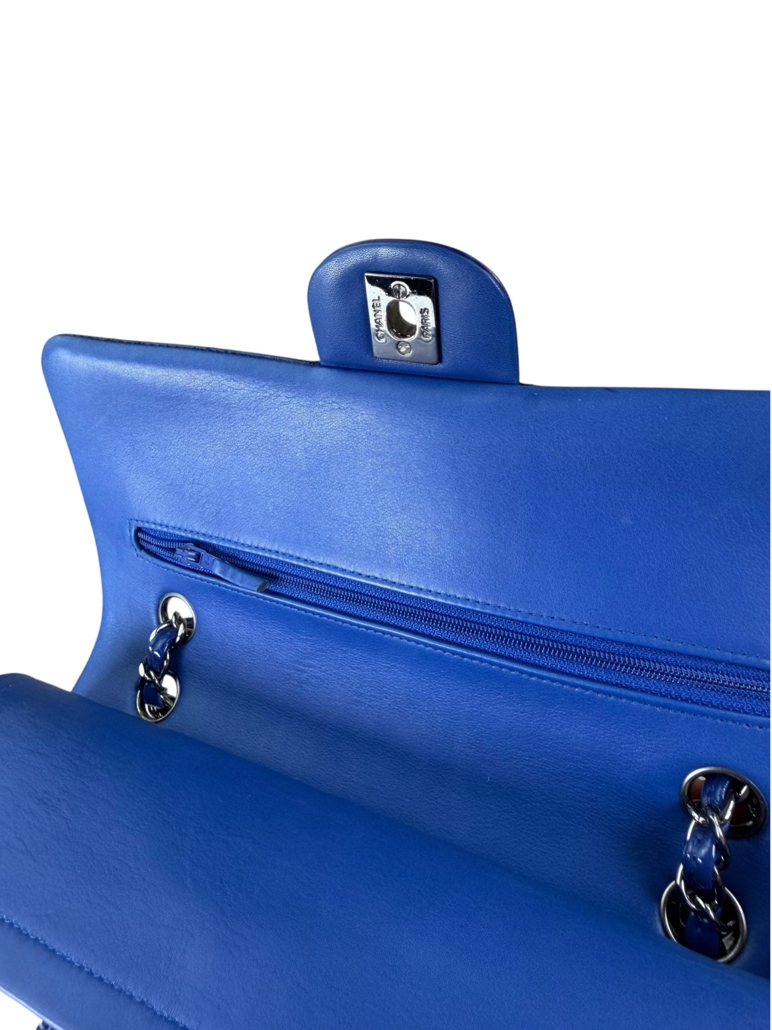 Chanel Shiny Blue Quilted Patent Leather Trim Double Flap Bag 2012