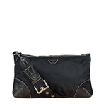Prada Black Tessuto Nylon Leather Trim Shoulder Bag