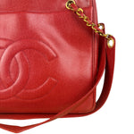 Chanel Red Caviar Leather CC Logo Tote Bag