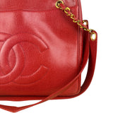 Chanel Red Caviar Leather CC Logo Tote Bag