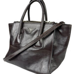 Prada Dark Brown Calf Leather Glace Twin-Pocket Tote