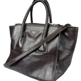 Prada Dark Brown Calf Leather Glace Twin-Pocket Tote
