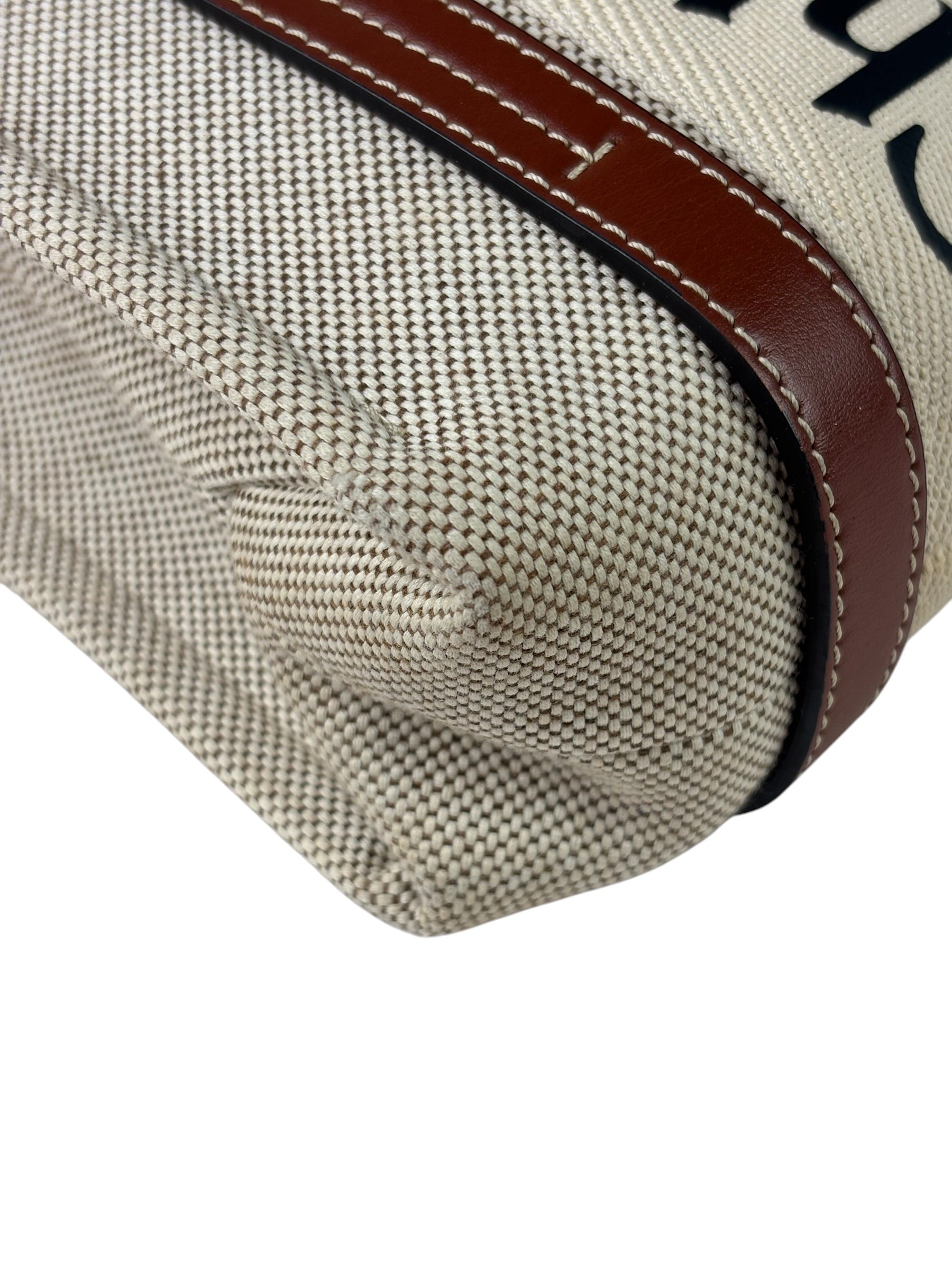 Chloe Beige/Brown Leather Trim Small Woody Two-Way Tote