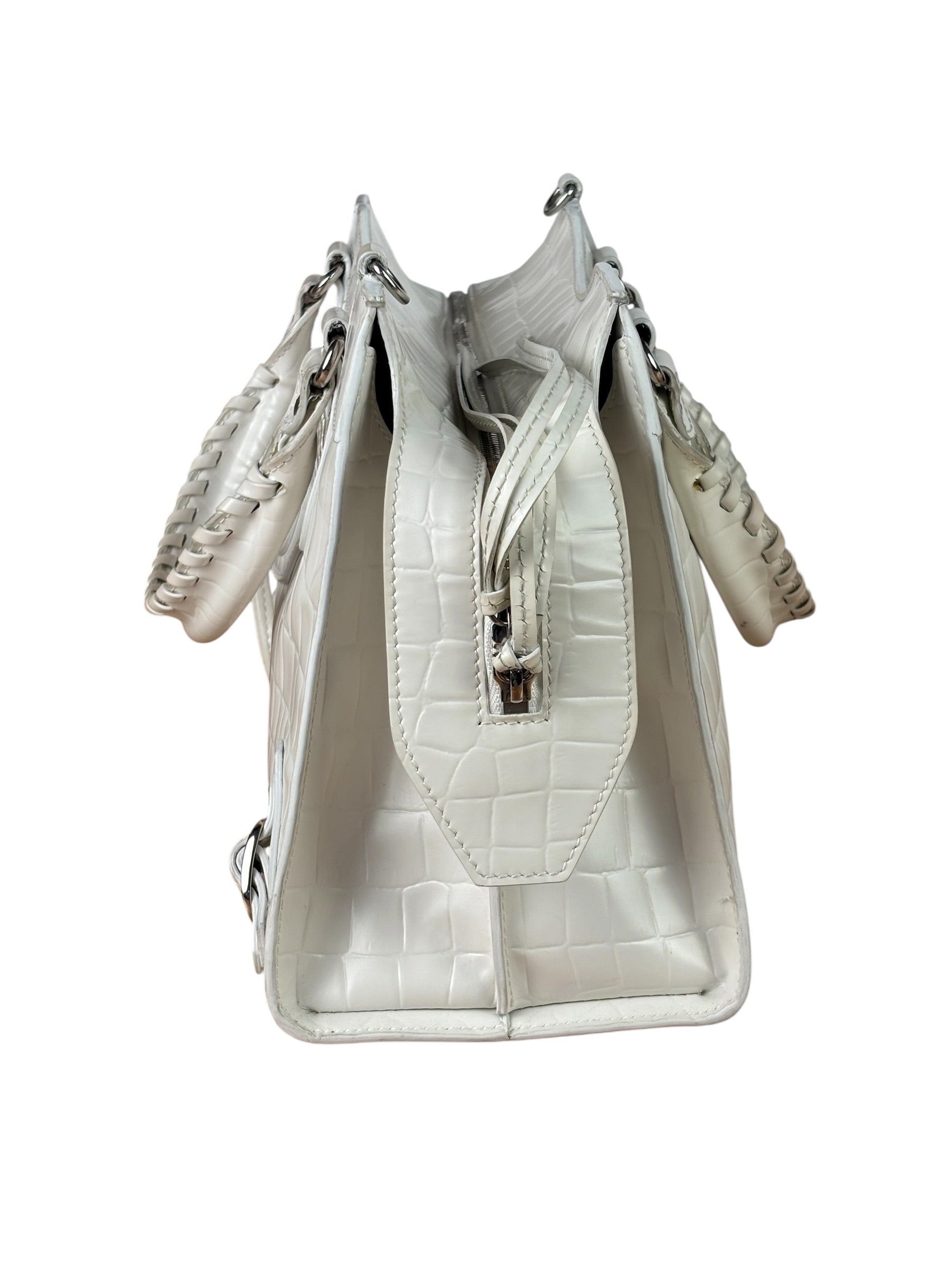 Balenciaga White Crocodile-Embossed Leather Two-Way Bag