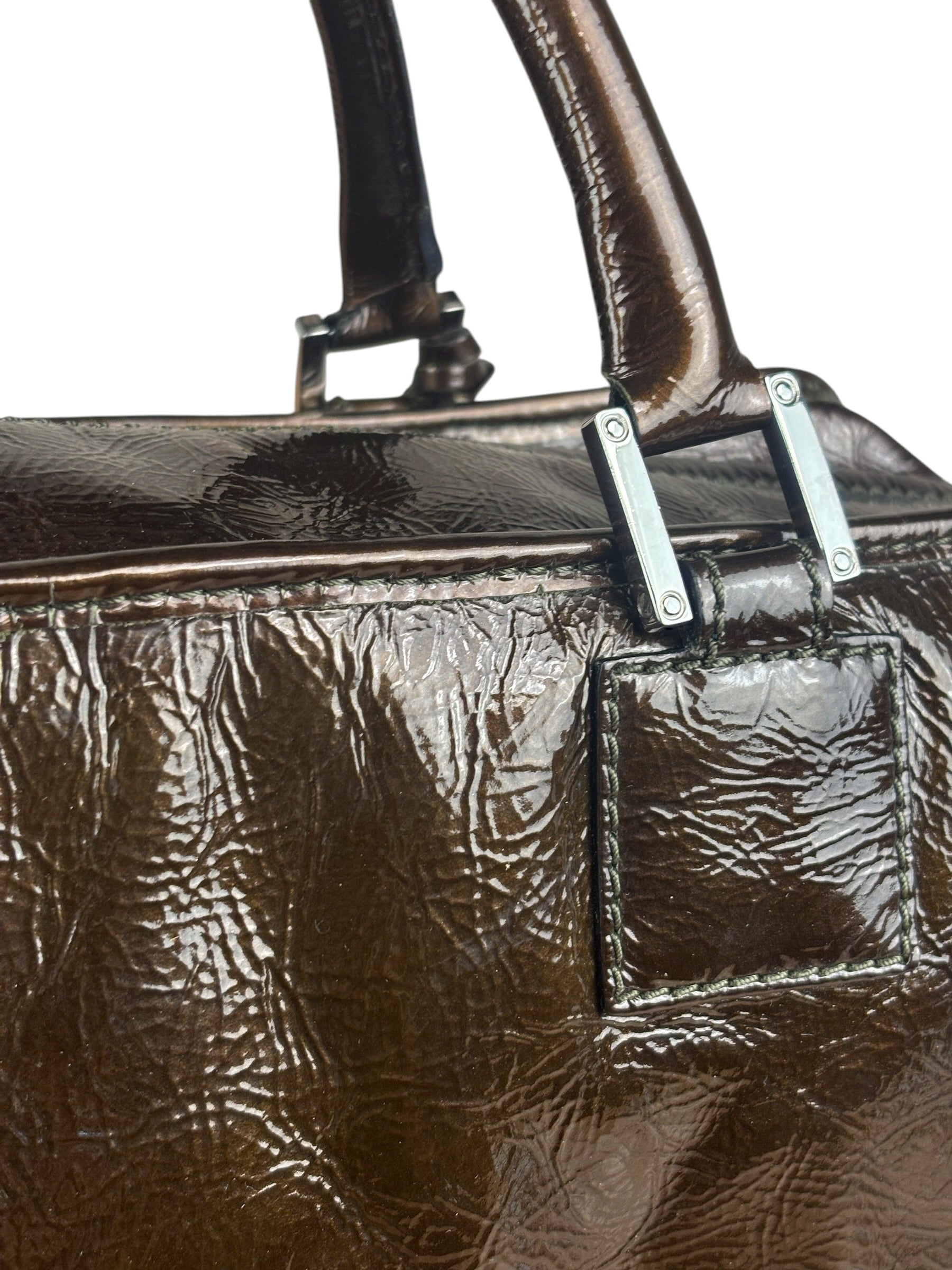Loewe Vintage Brown Patent Leather Amazona Handbag