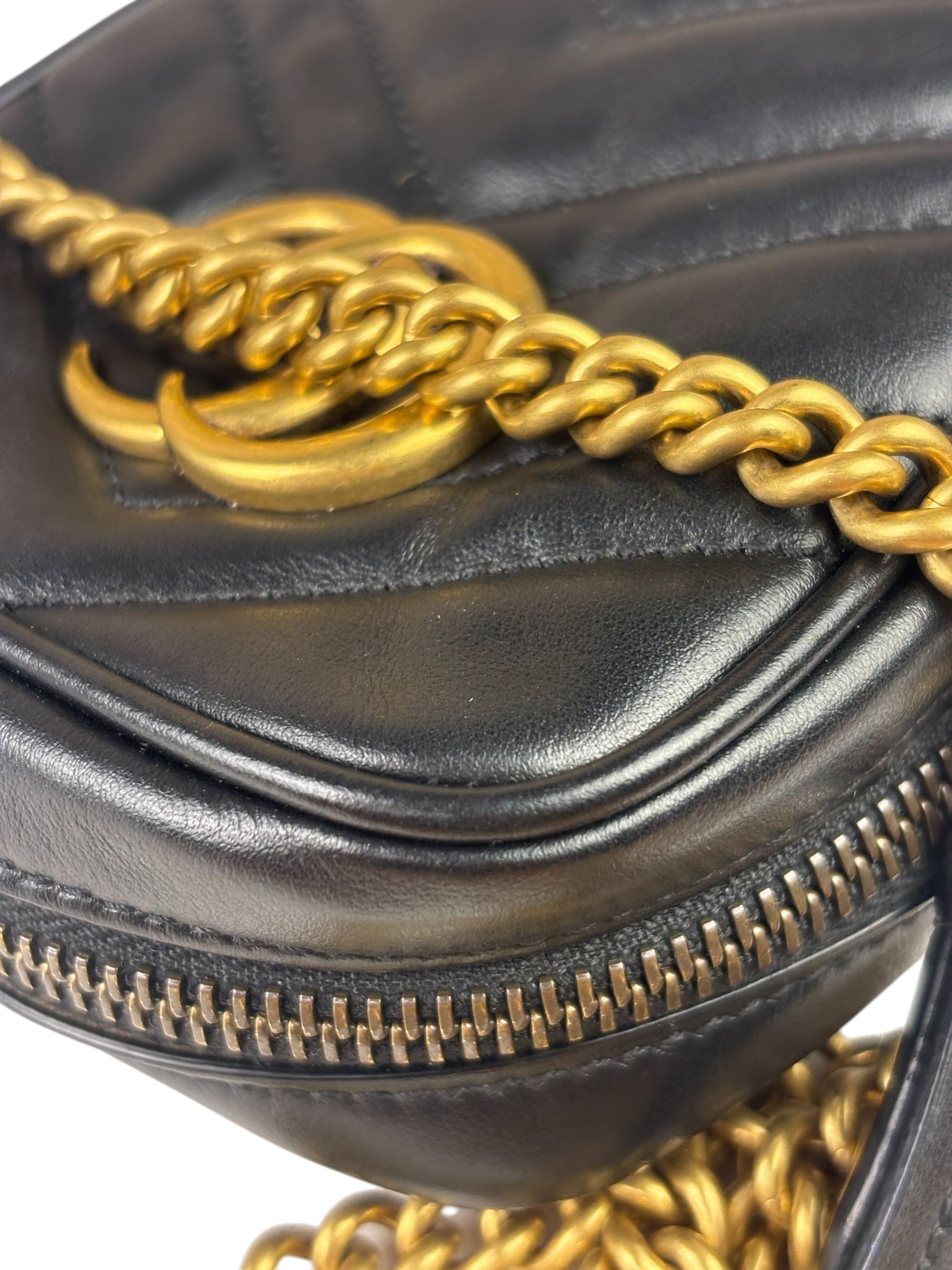 Gucci Black Leather Vertical Marmont Phone Crossbody Bag