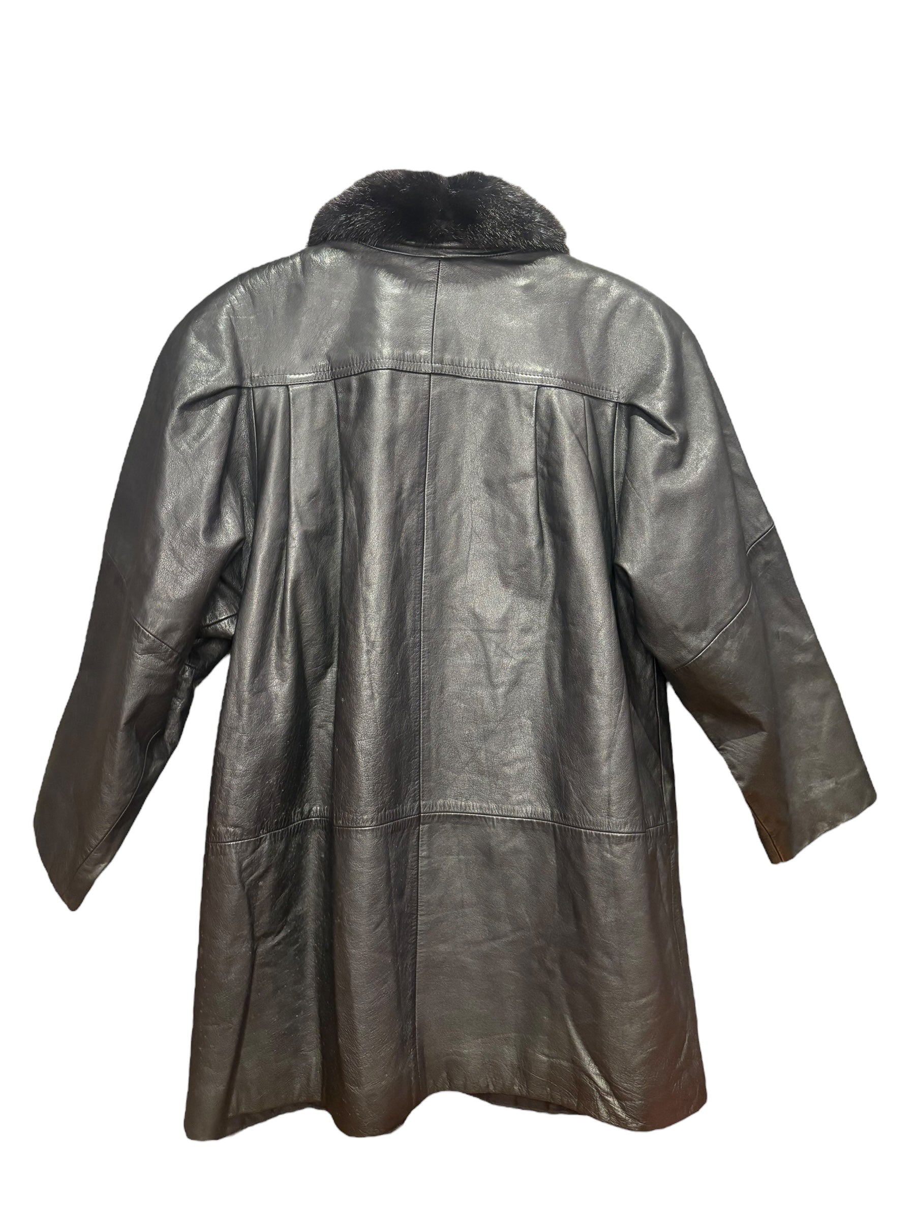 Vintage Black Leather Fur Lined Coat