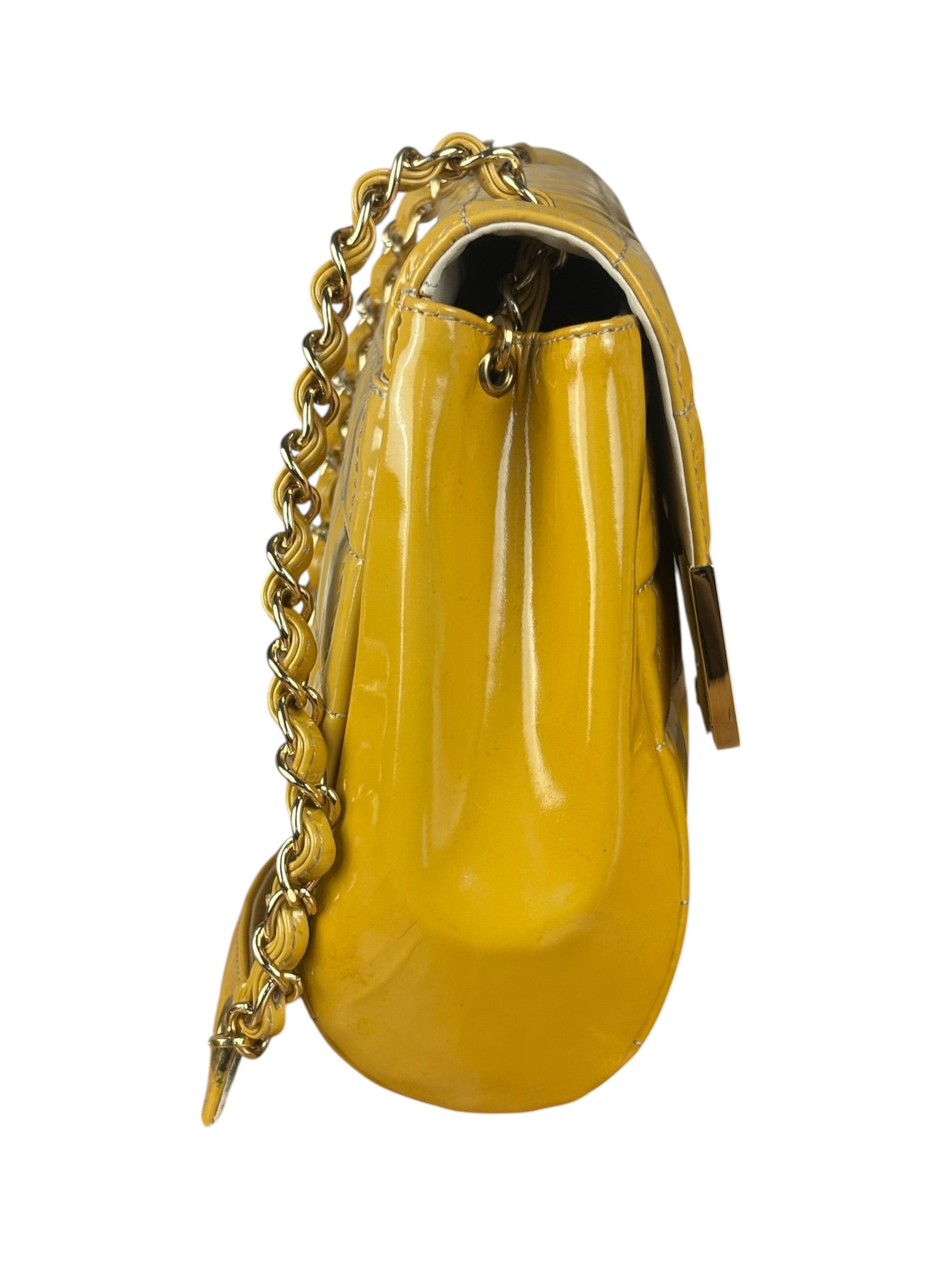 Chanel Yellow Patent Chocolate Bar Quilted CC Shoulder Bag 2002