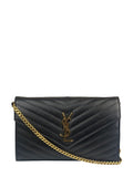 YSL Black Pebbled Matelassè Envelope Chain Wallet On Chain
