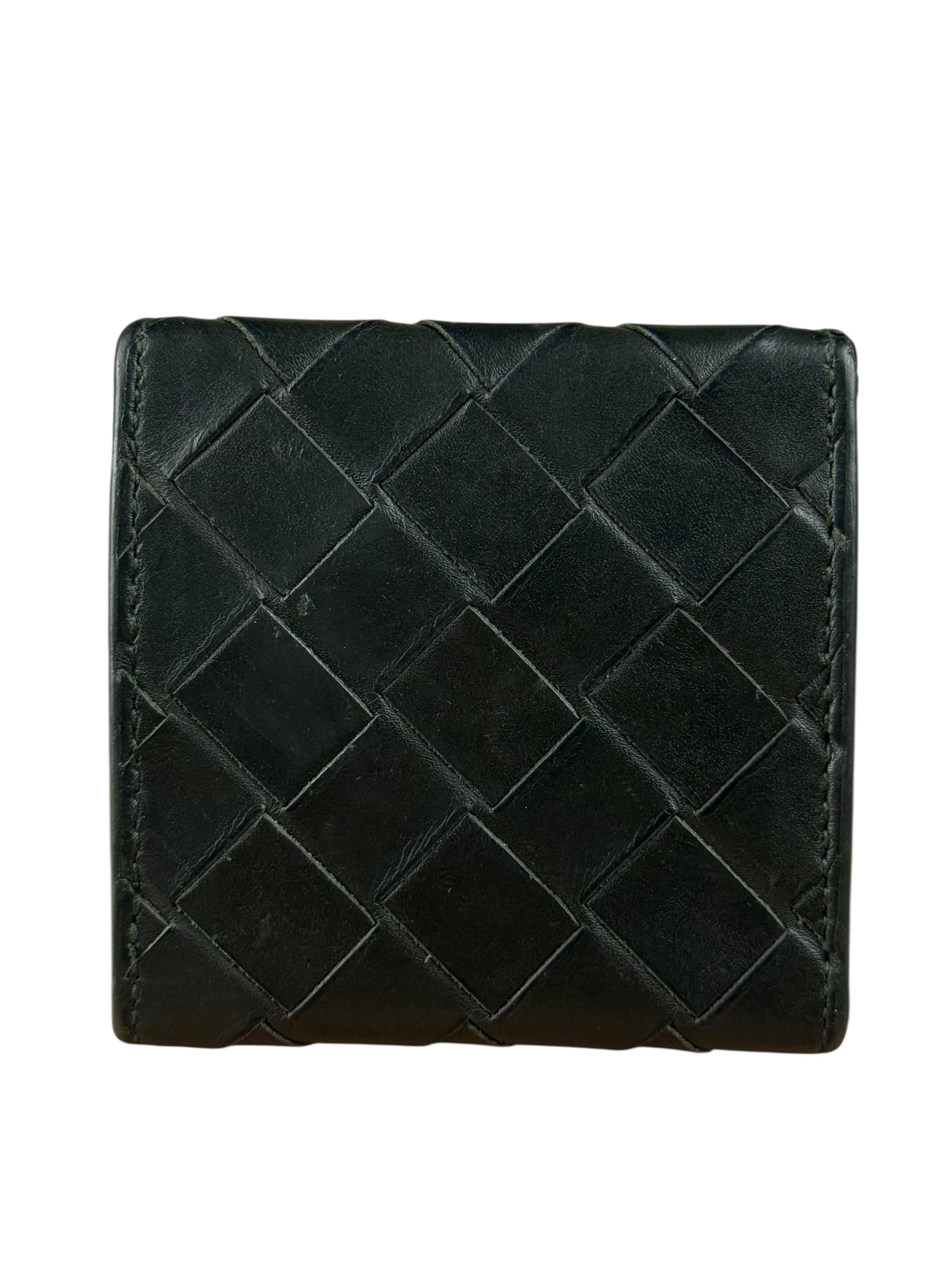 Bottega Veneta Black Intreccio Leather Coin Wallet