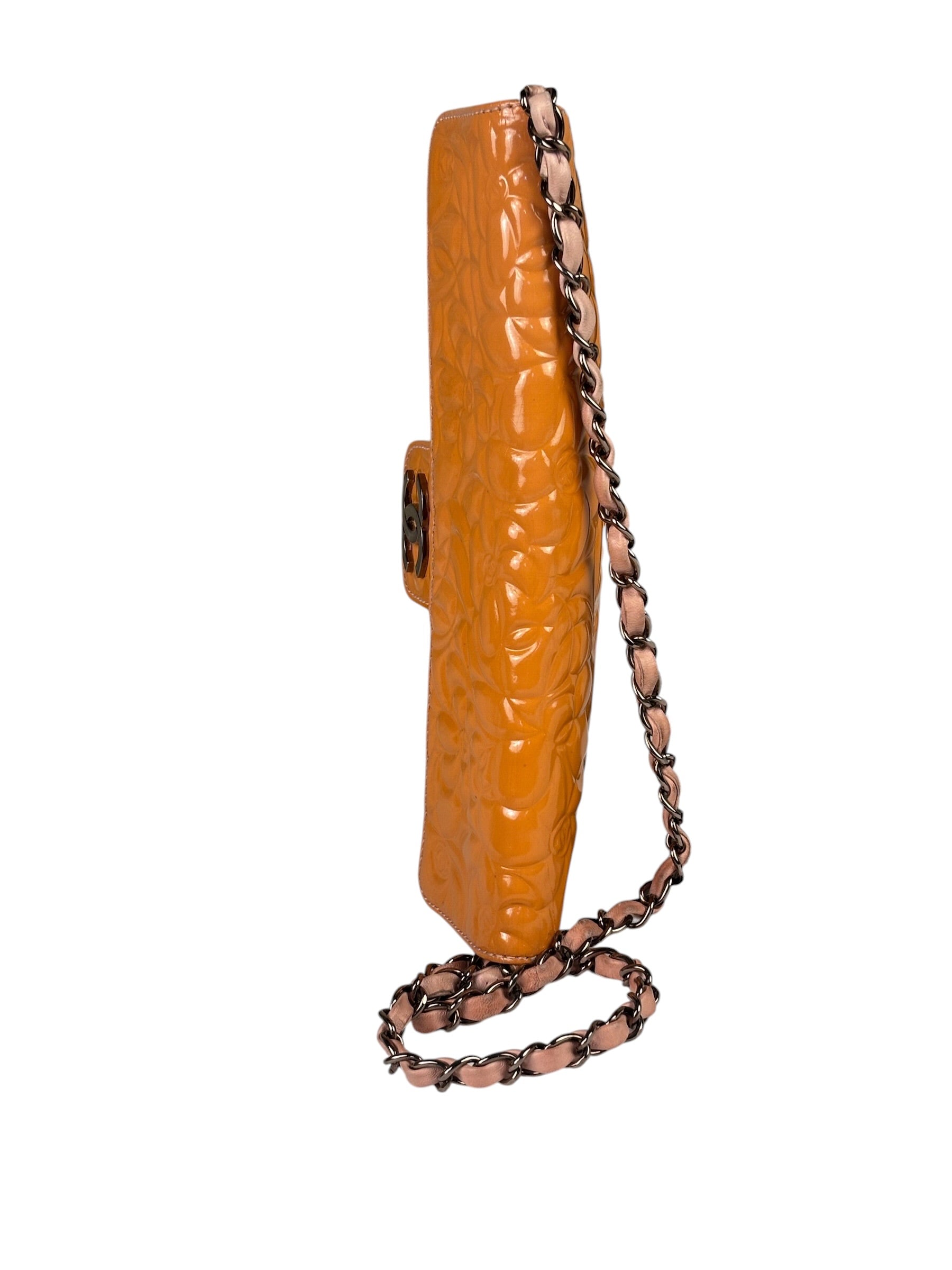 Chanel Orange Patent Leather Camellia Flap Pochette 2003