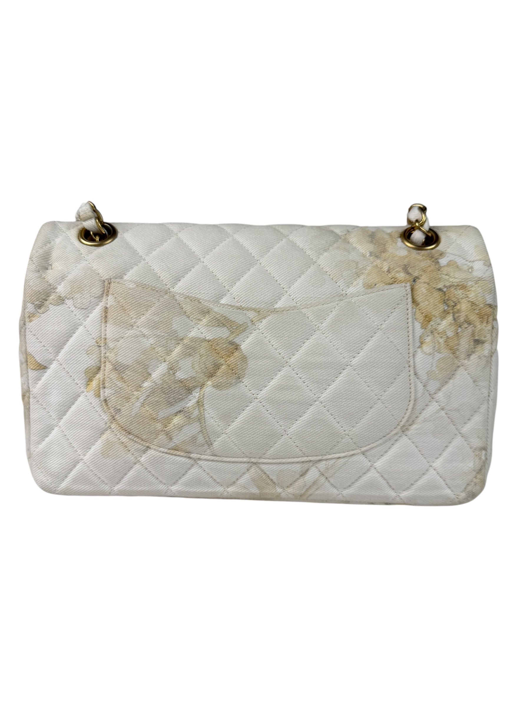 Chanel White Denim/Leather Trim Greek Collection Flower Double Flap Bag 2018