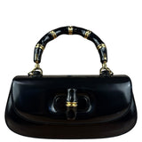 Gucci Vintage Black Leather Bamboo Top Handle Shoulder/Hand Bag