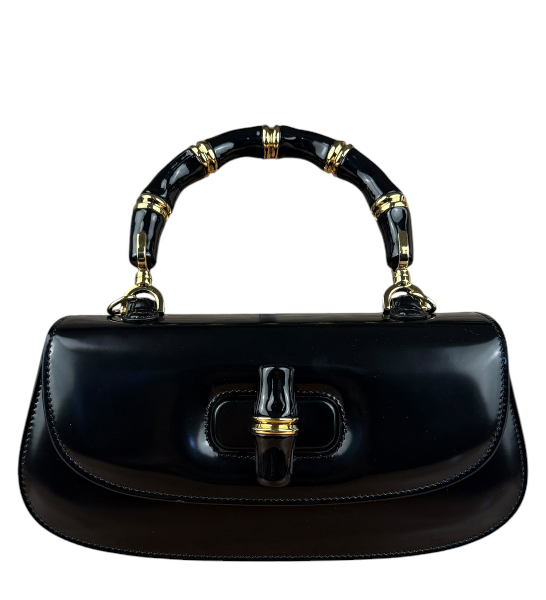 Gucci Vintage Black Leather Bamboo Top Handle Shoulder/Hand Bag