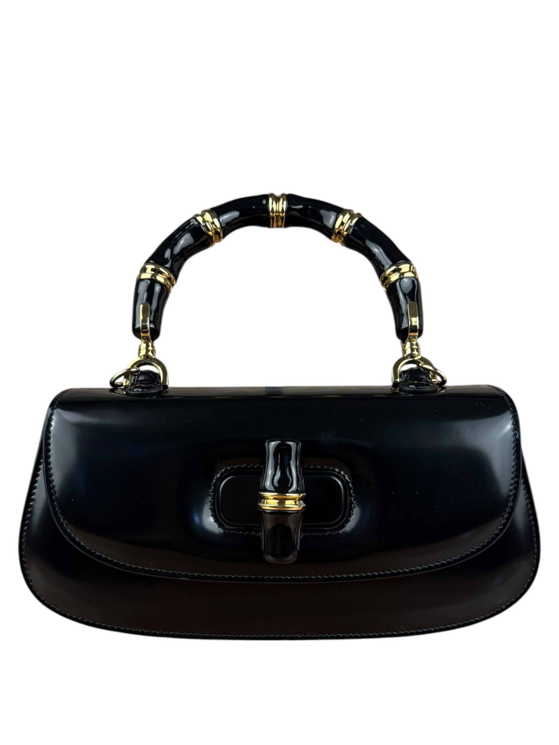 Gucci Vintage Black Leather Bamboo Top Handle Shoulder/Hand Bag