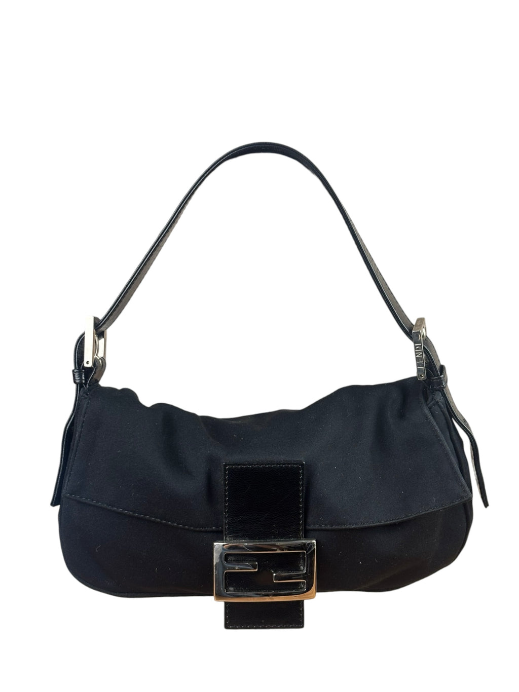 Fendi Black Leather Trim Neoprene Baguette