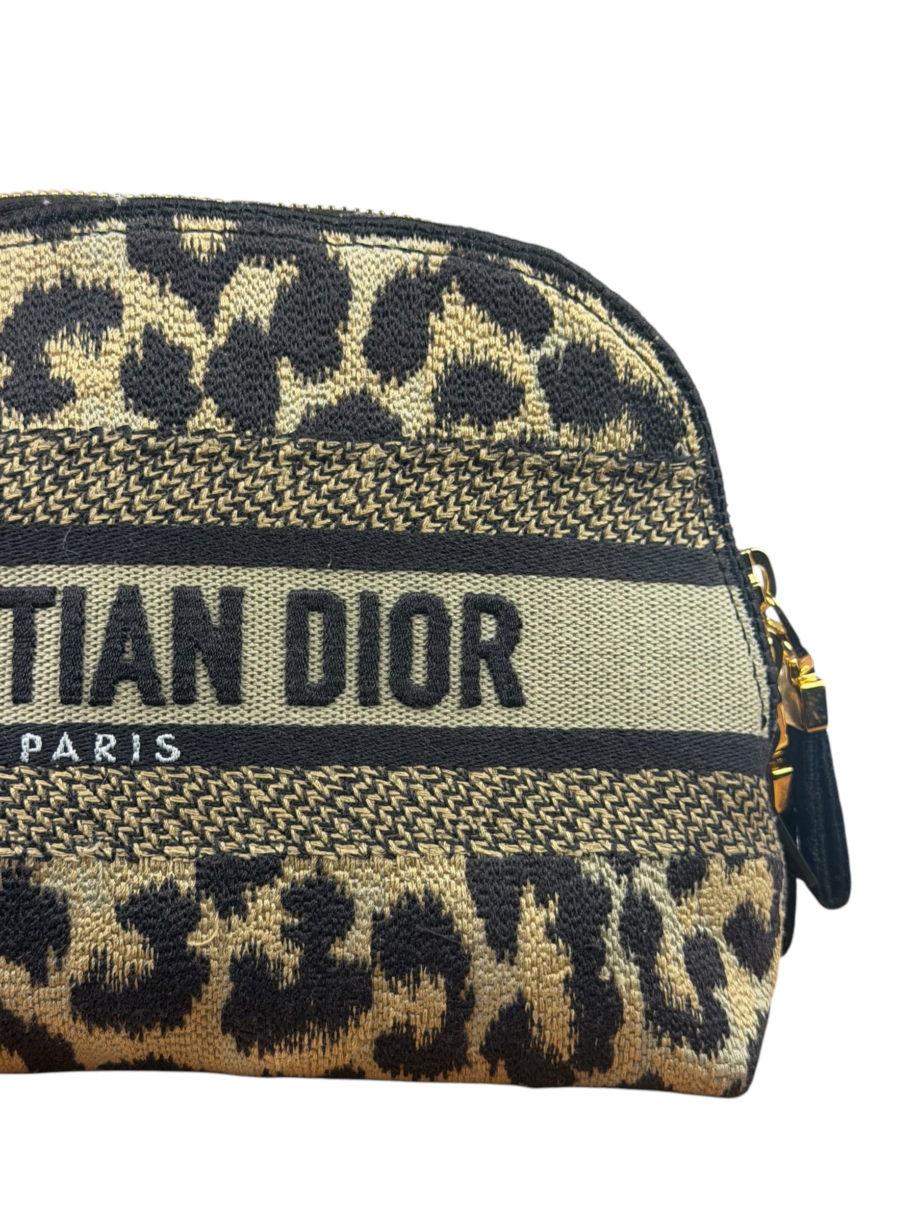 Christian Dior Beige Woven Leopard Print Cosmetic Pouch