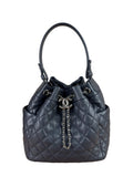 Chanel Navy Quilted Caviar Bucket Bag 2018