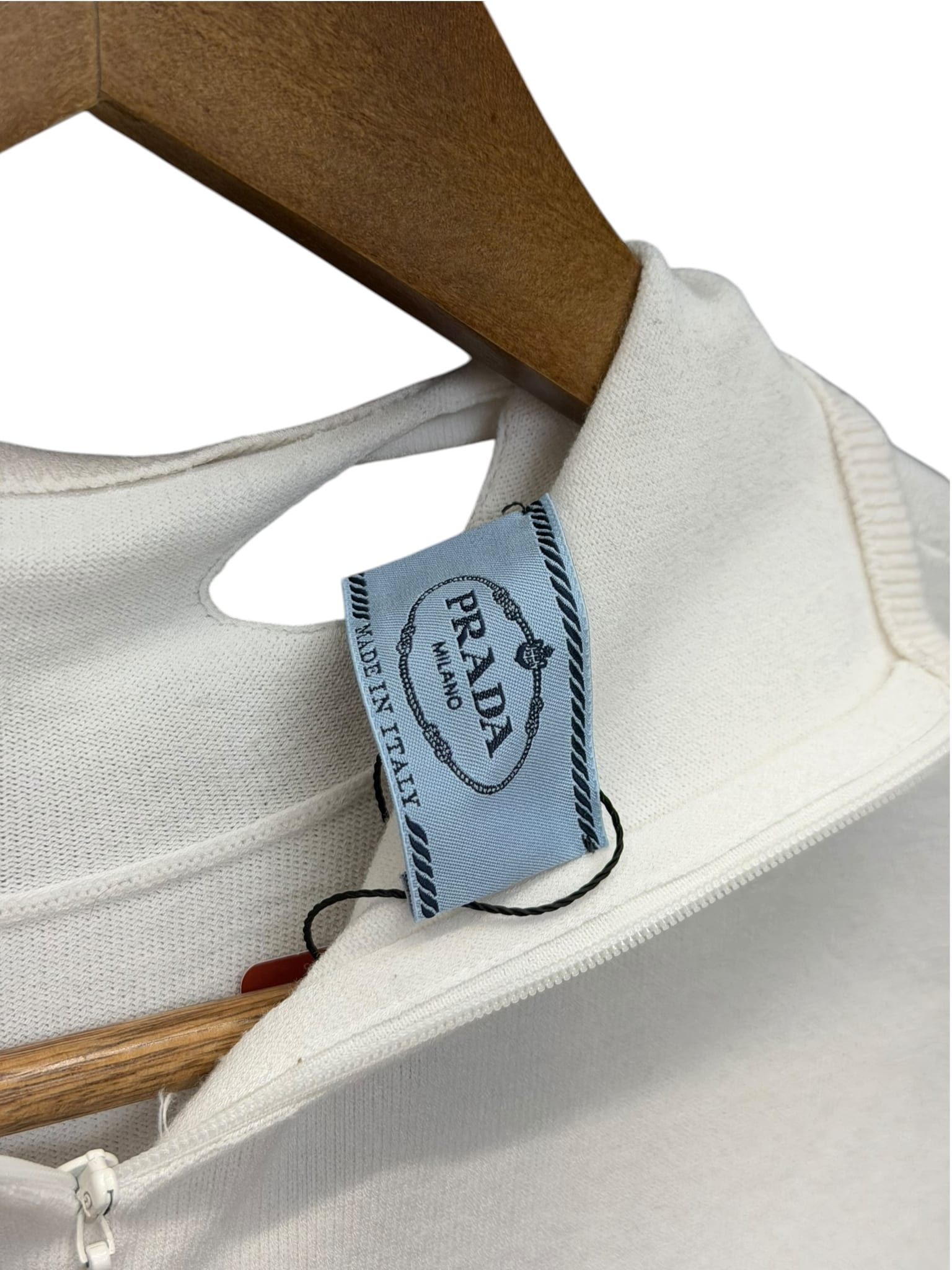Prada White Cutout Mock Neck Long Sleeve Top
