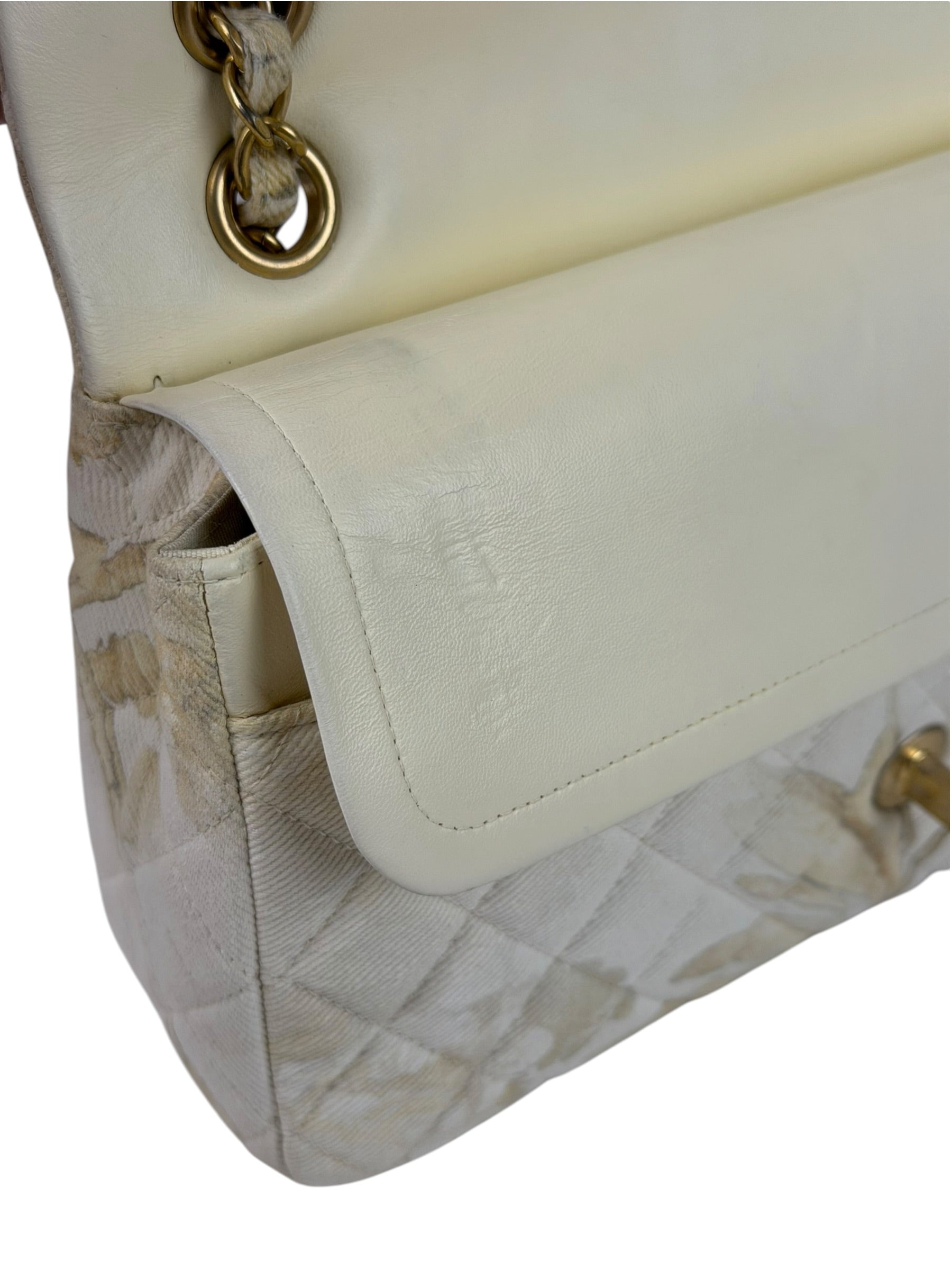 Chanel White Denim/Leather Trim Greek Collection Flower Double Flap Bag 2018