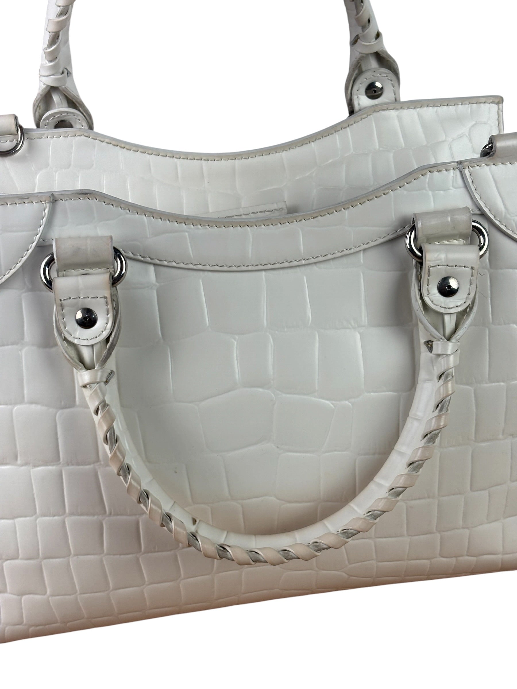 Balenciaga White Crocodile-Embossed Leather Two-Way Bag