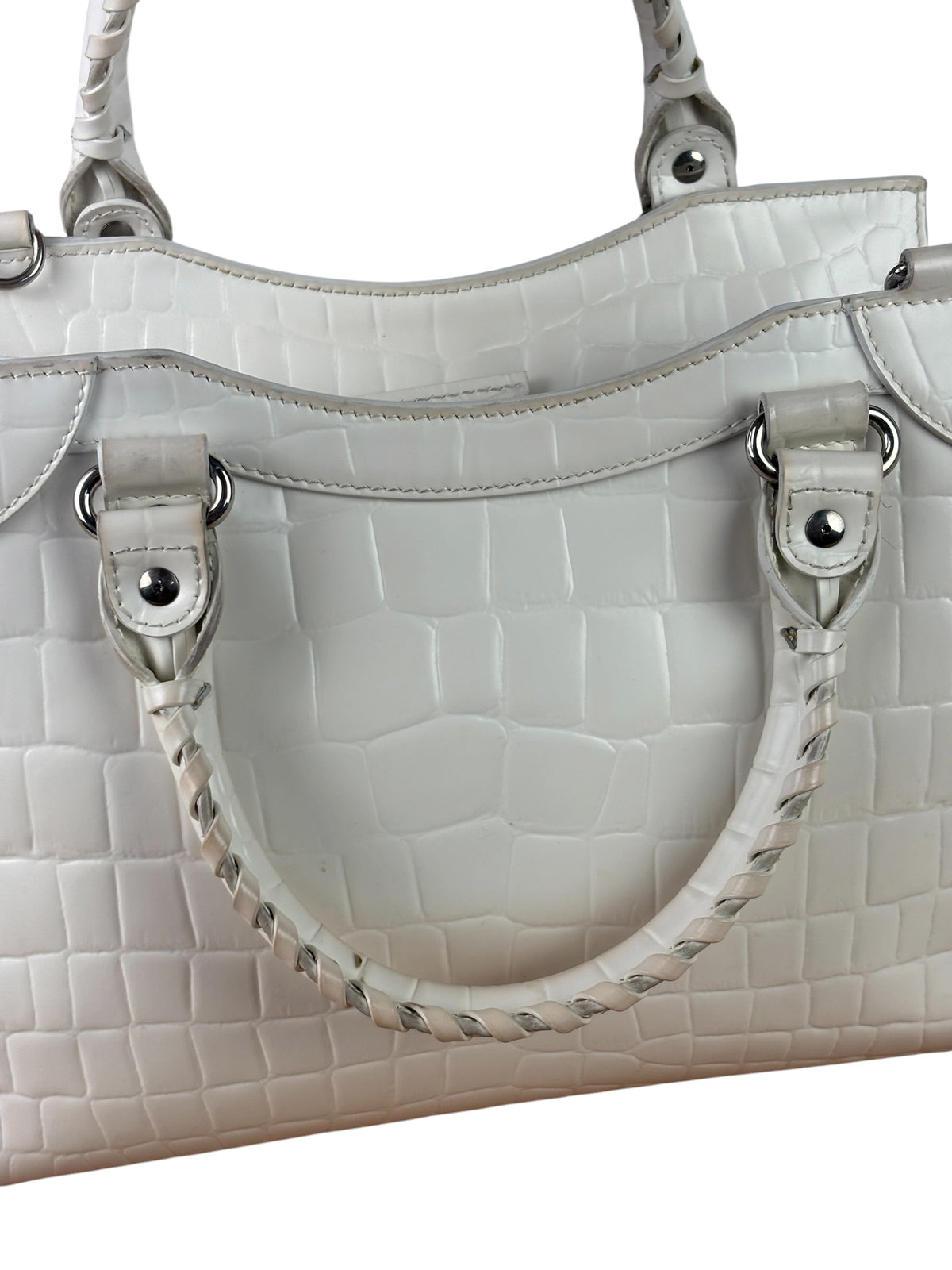 Balenciaga White Crocodile-Embossed Leather Two-Way Bag