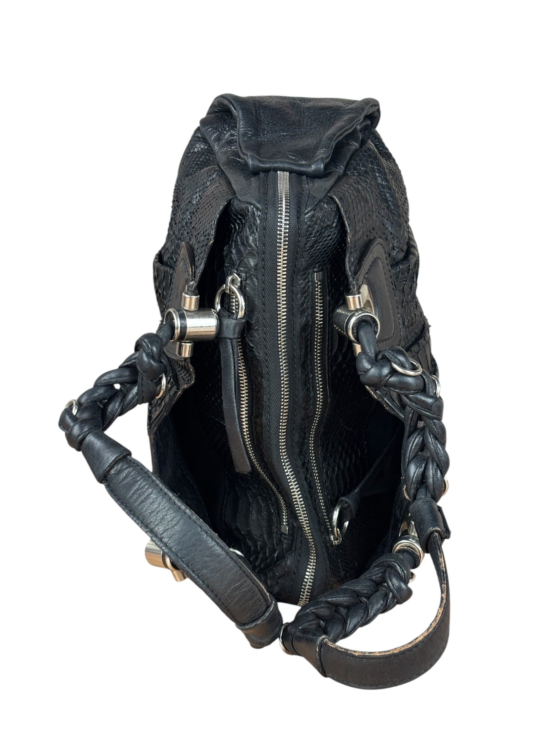 Chloé Vintage Black Leather Python Silverado Shoulder Bag