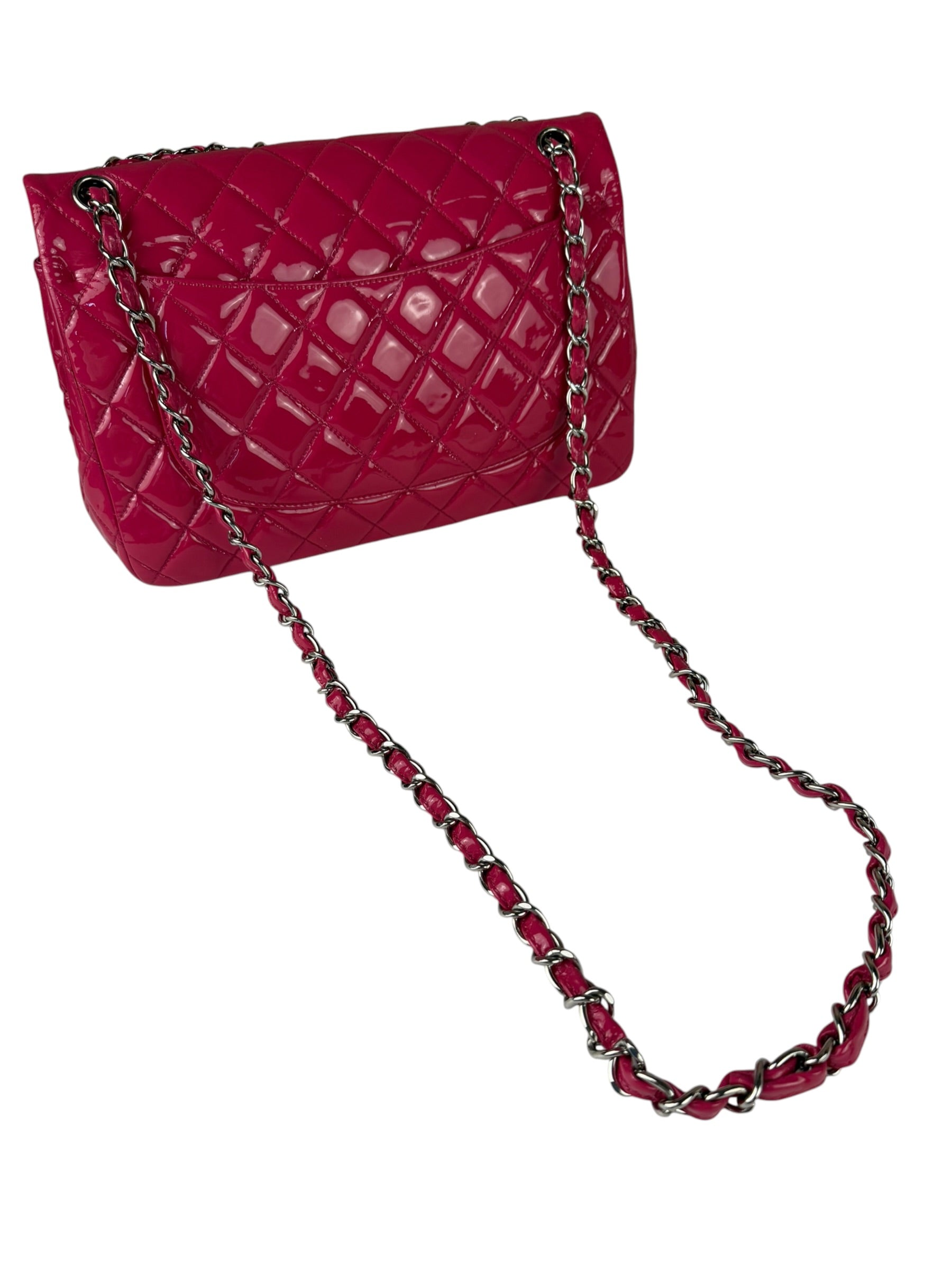 Chanel Hot Pink Large Patent Leather Double Flap Shoulder Bag 2014
