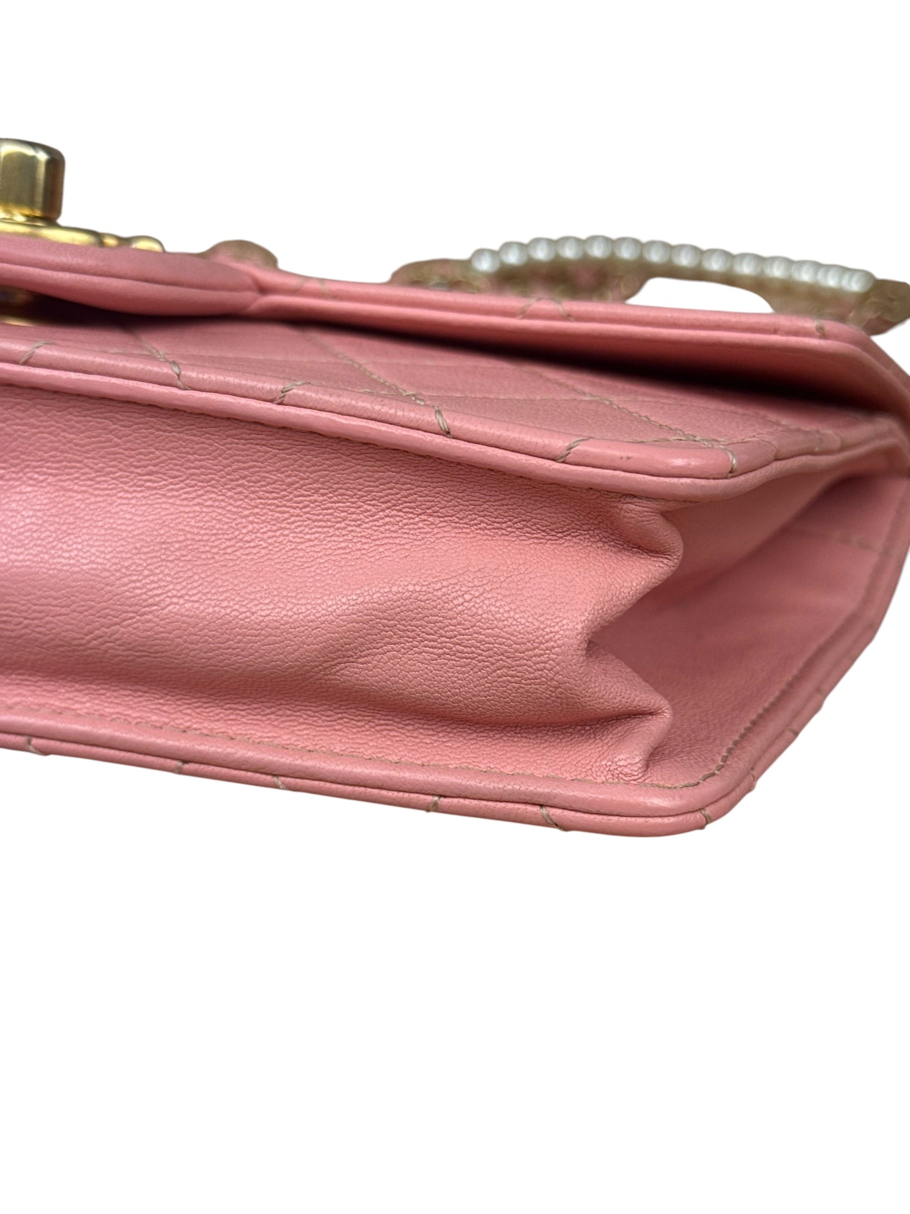 Chanel Pink Quilted Leather Pearl Chain Flap Bag 2019