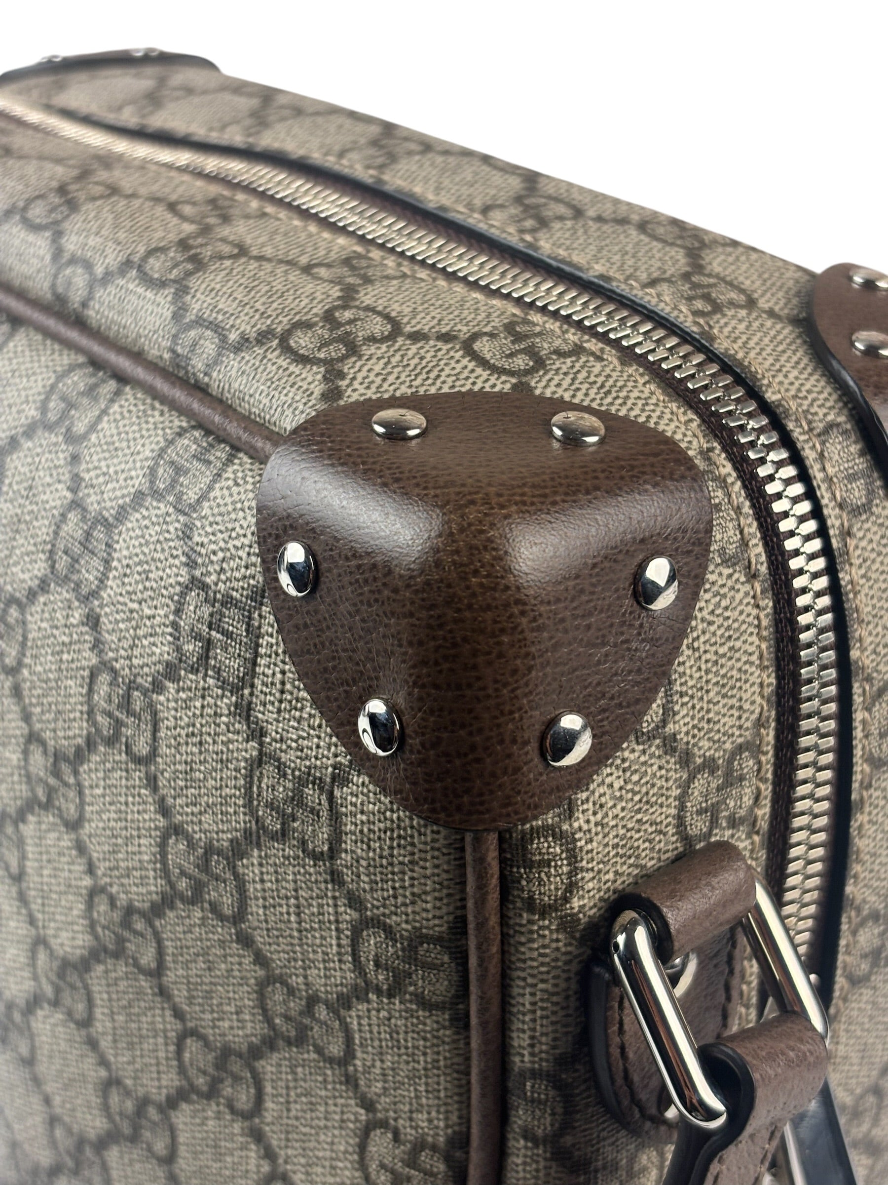Gucci Brown Leather Trim GG Supreme Soft Trunk Crossbody