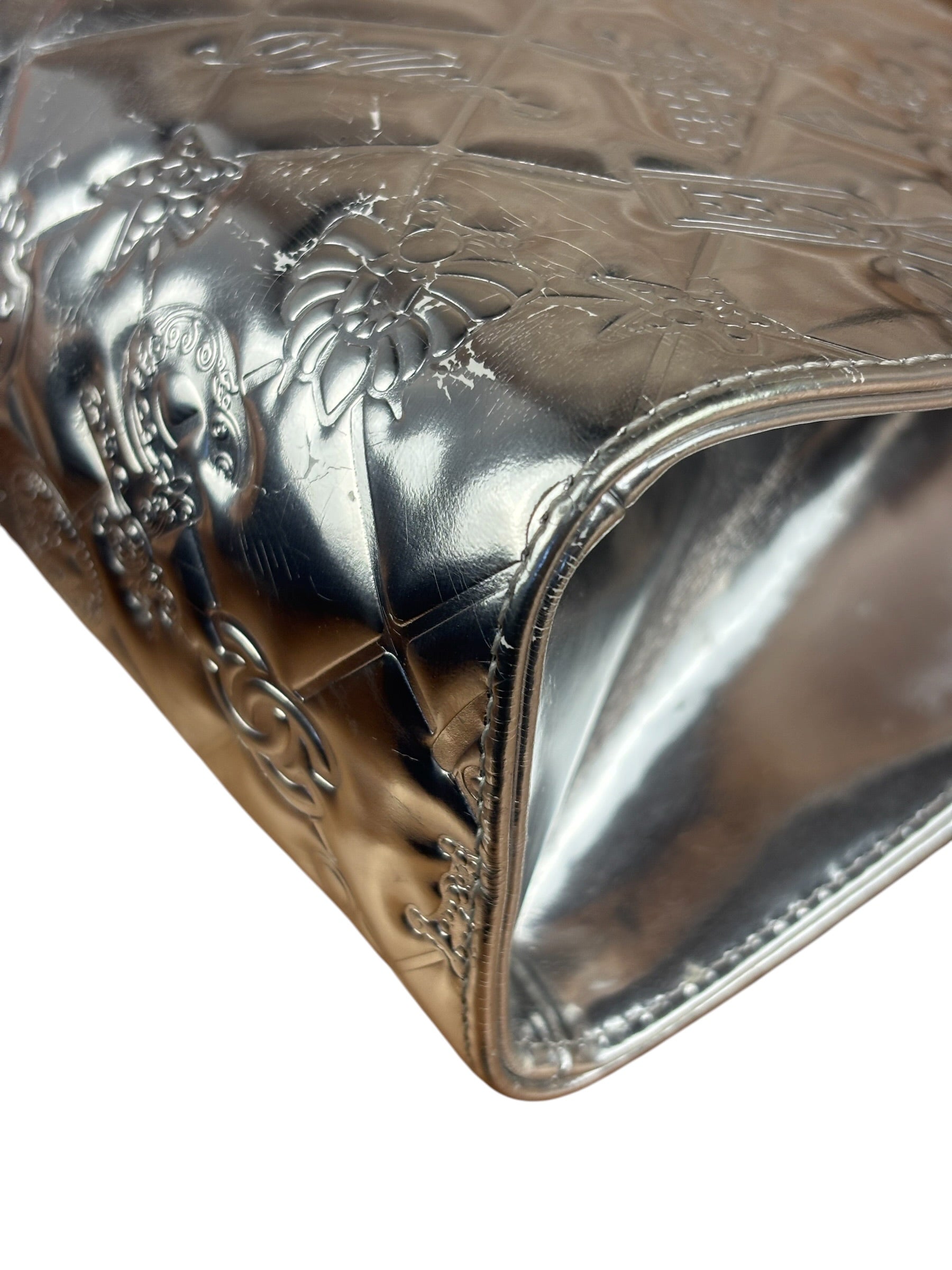 Chanel Metallic Silver Patent Leather Lucky Symbols Embossed Pochette 2007