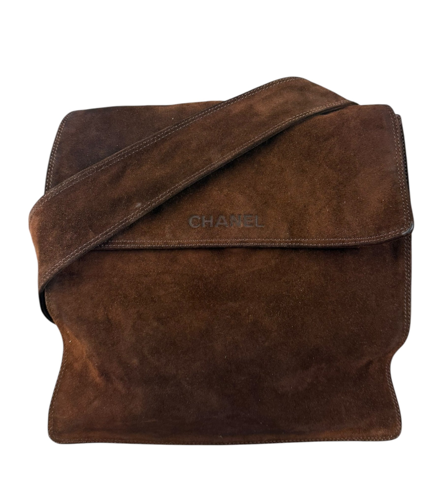 Chanel Brown Suede Crossbody Flap Bag