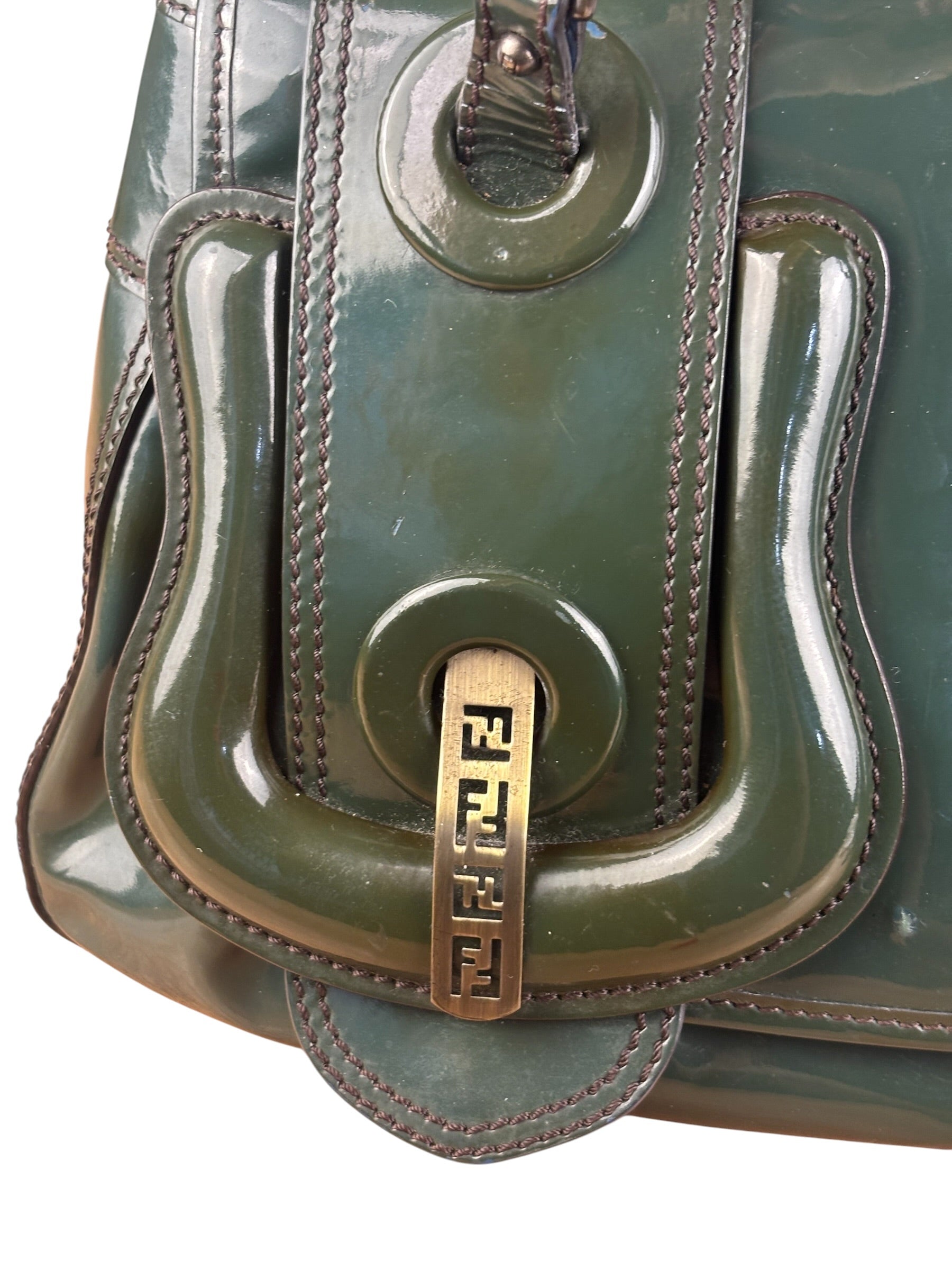 Fendi Vintage Green Patent Leather B Handbag