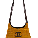 Chanel Mustard Yellow Patent Leather Chocolate Bar Hobo Bag 2002