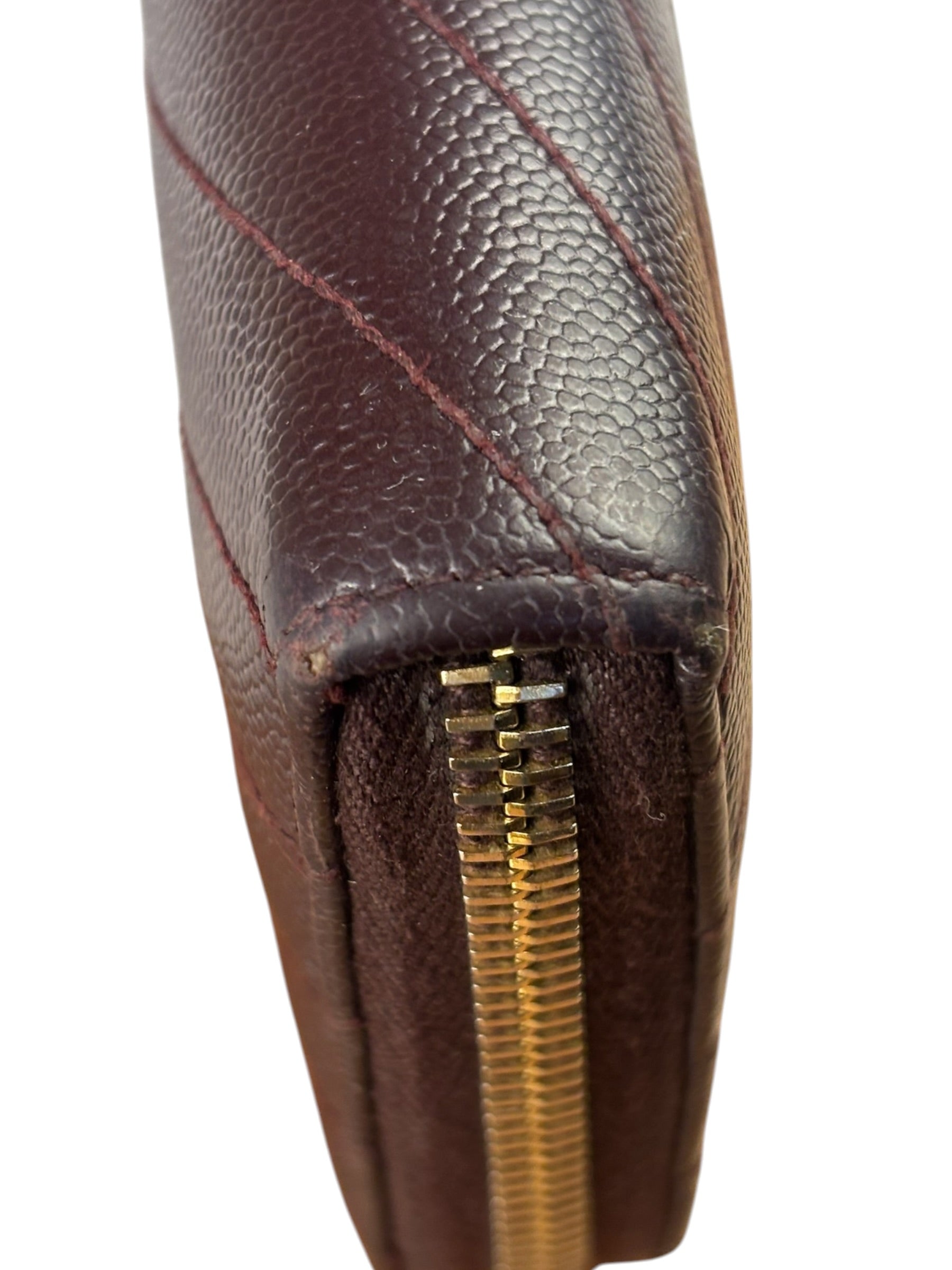 Saint Laurent Plum Chevron Leather Long Zip Wallet