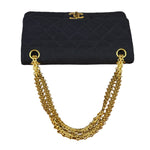Chanel Navy Blue Cotton Jersey Classic Double Flap Shoulder Bag