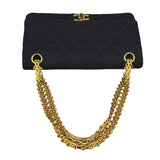 Chanel Navy Blue Cotton Jersey Classic Double Flap Shoulder Bag
