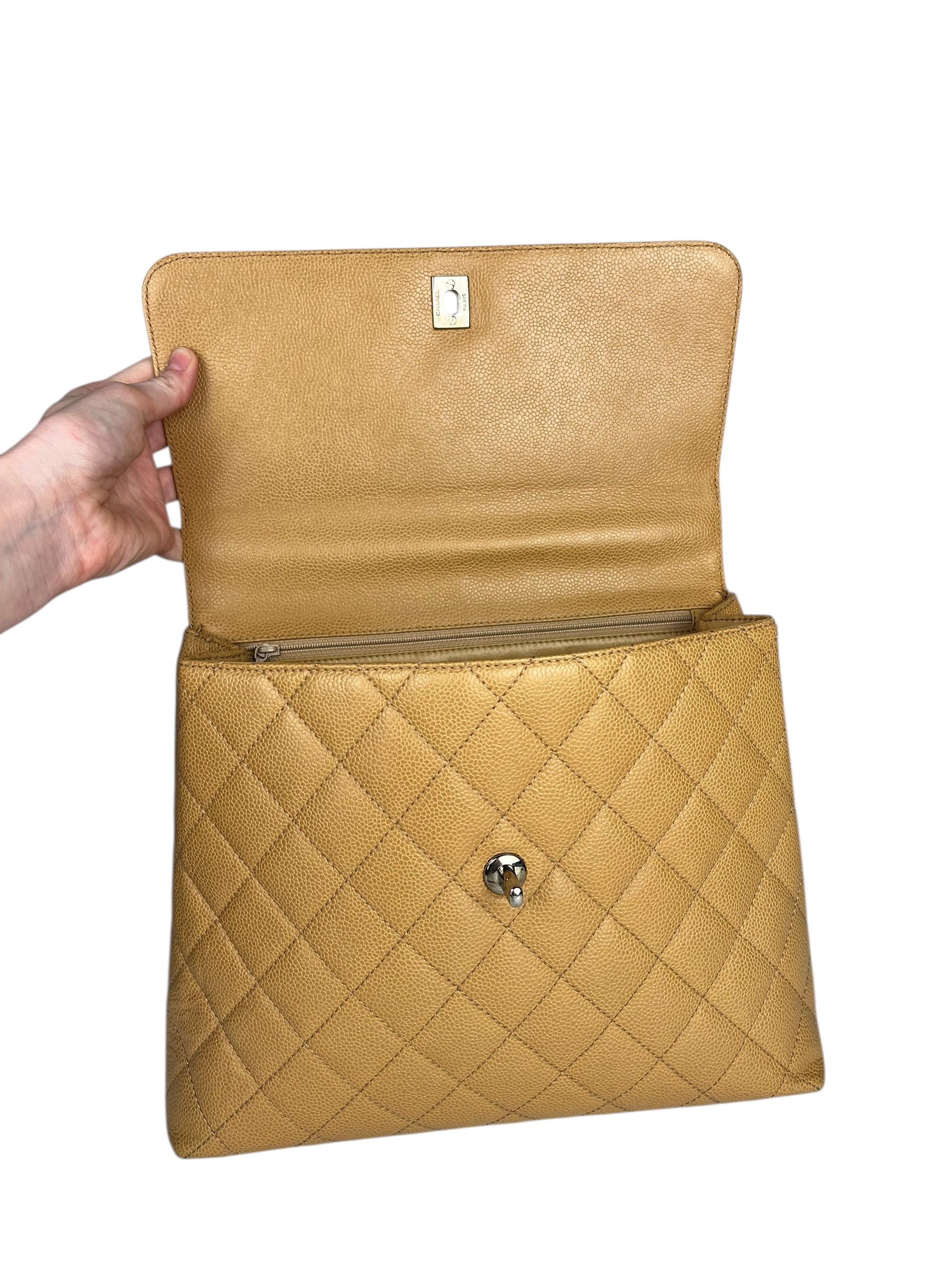 Chanel Beige Calfskin Kelly Top Handle Bag 2001
