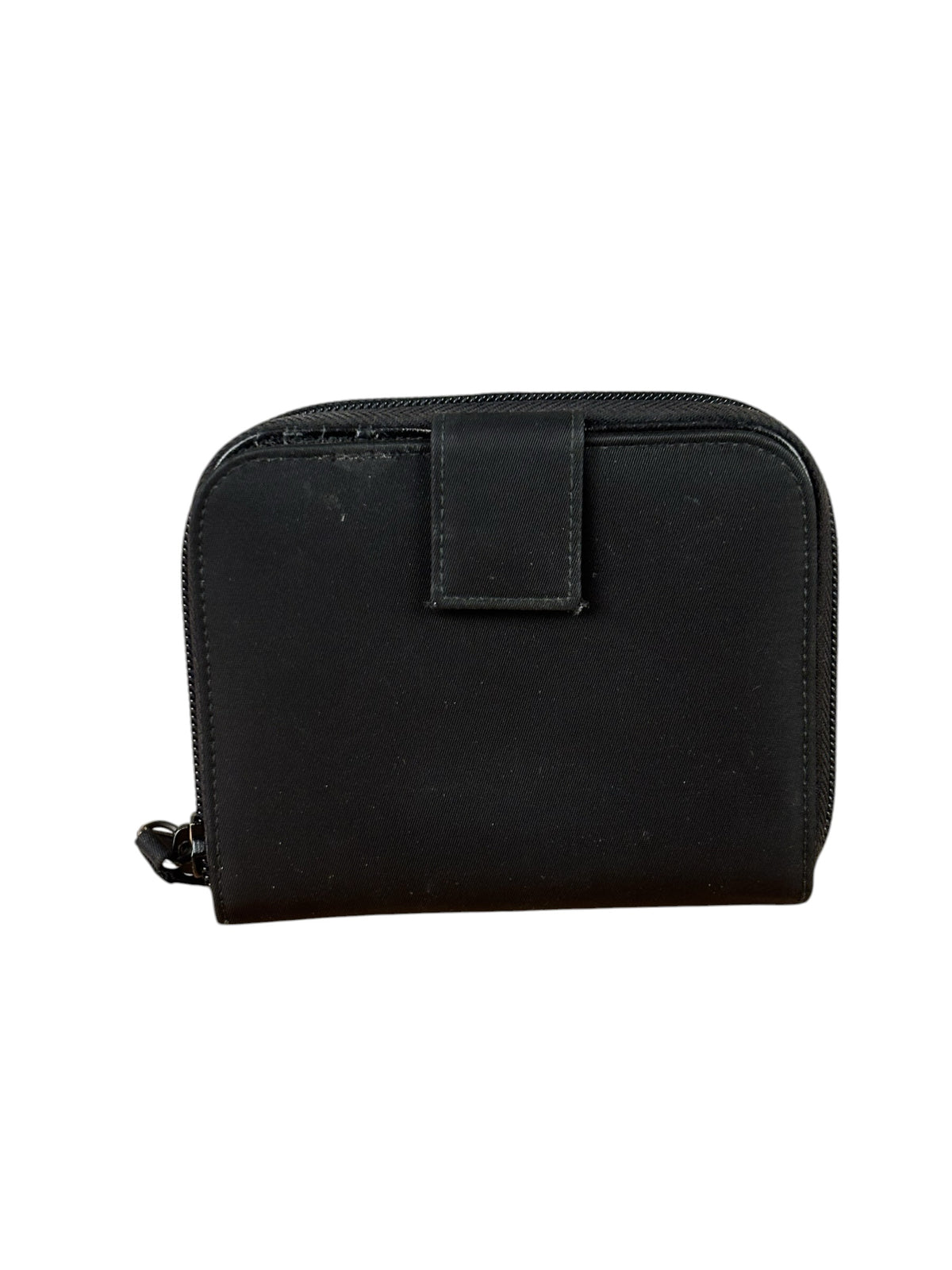Prada Black Nylon Saffiano Leather Zip Bifold Wallet
