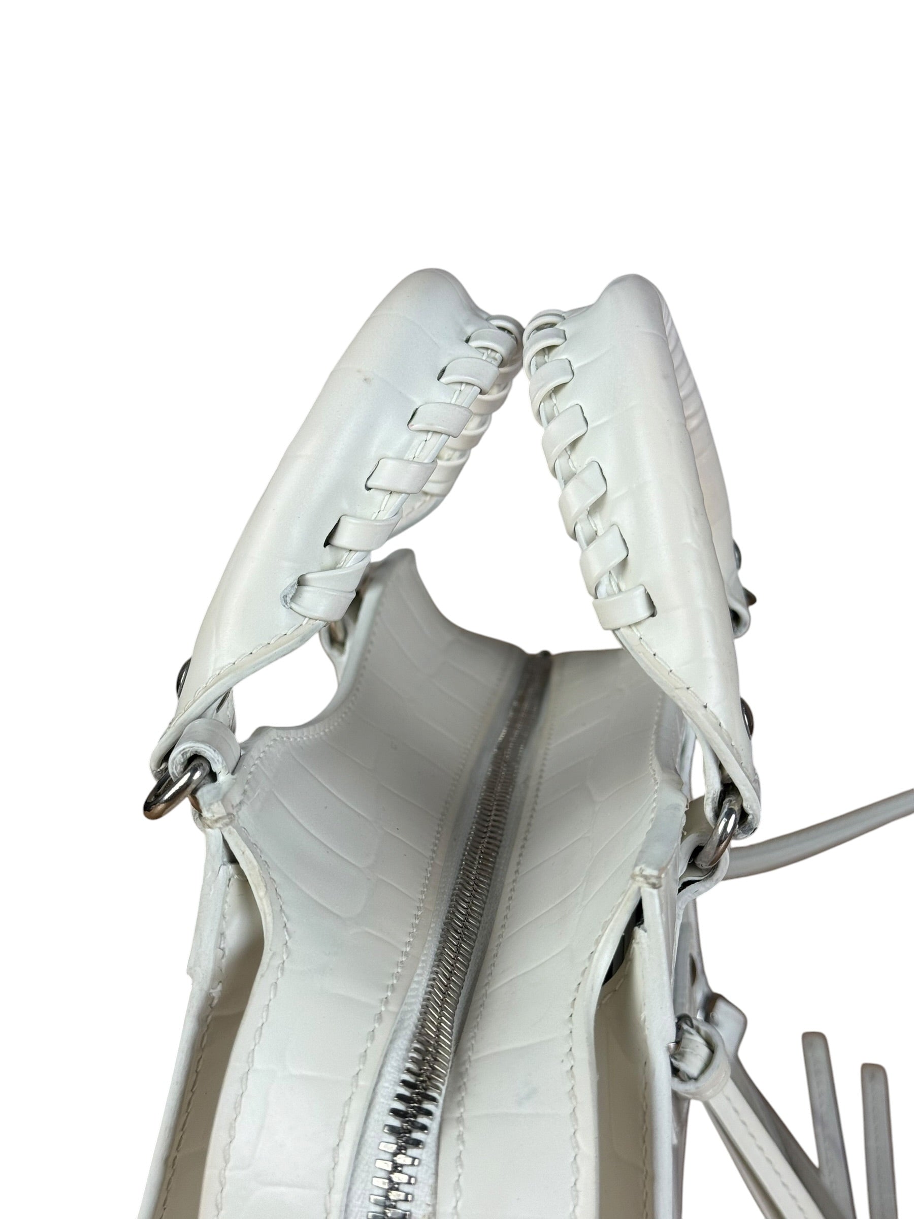 Balenciaga White Croc Embossed S Neo City Bag