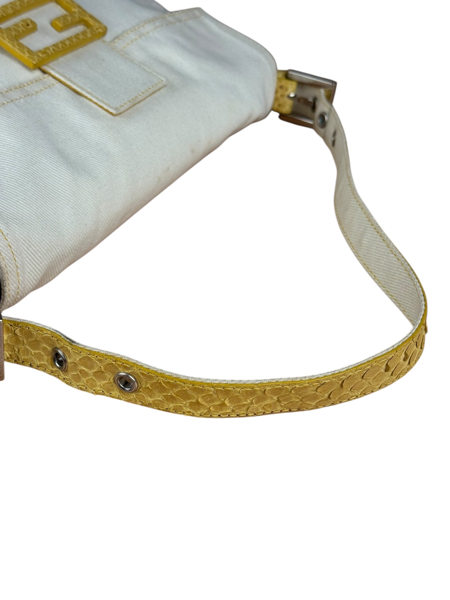 Fendi Vintage Denim x Snakeskin Baguette Yellow