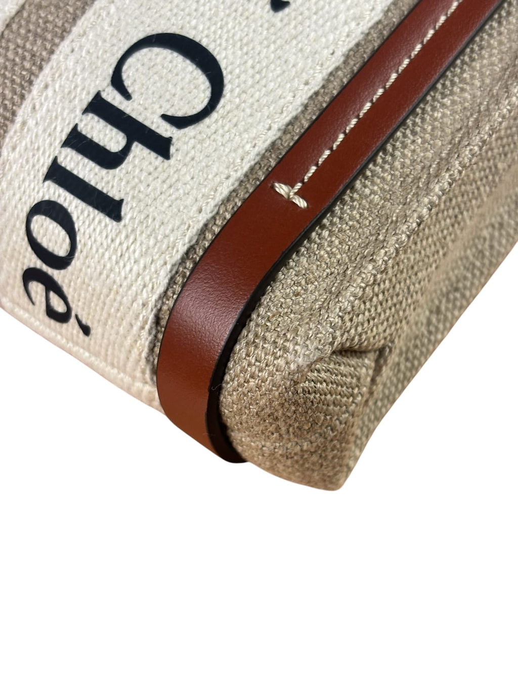 Chloe Beige/Brown Leather Trim Canvas Woody Nano Two-Way Satchel