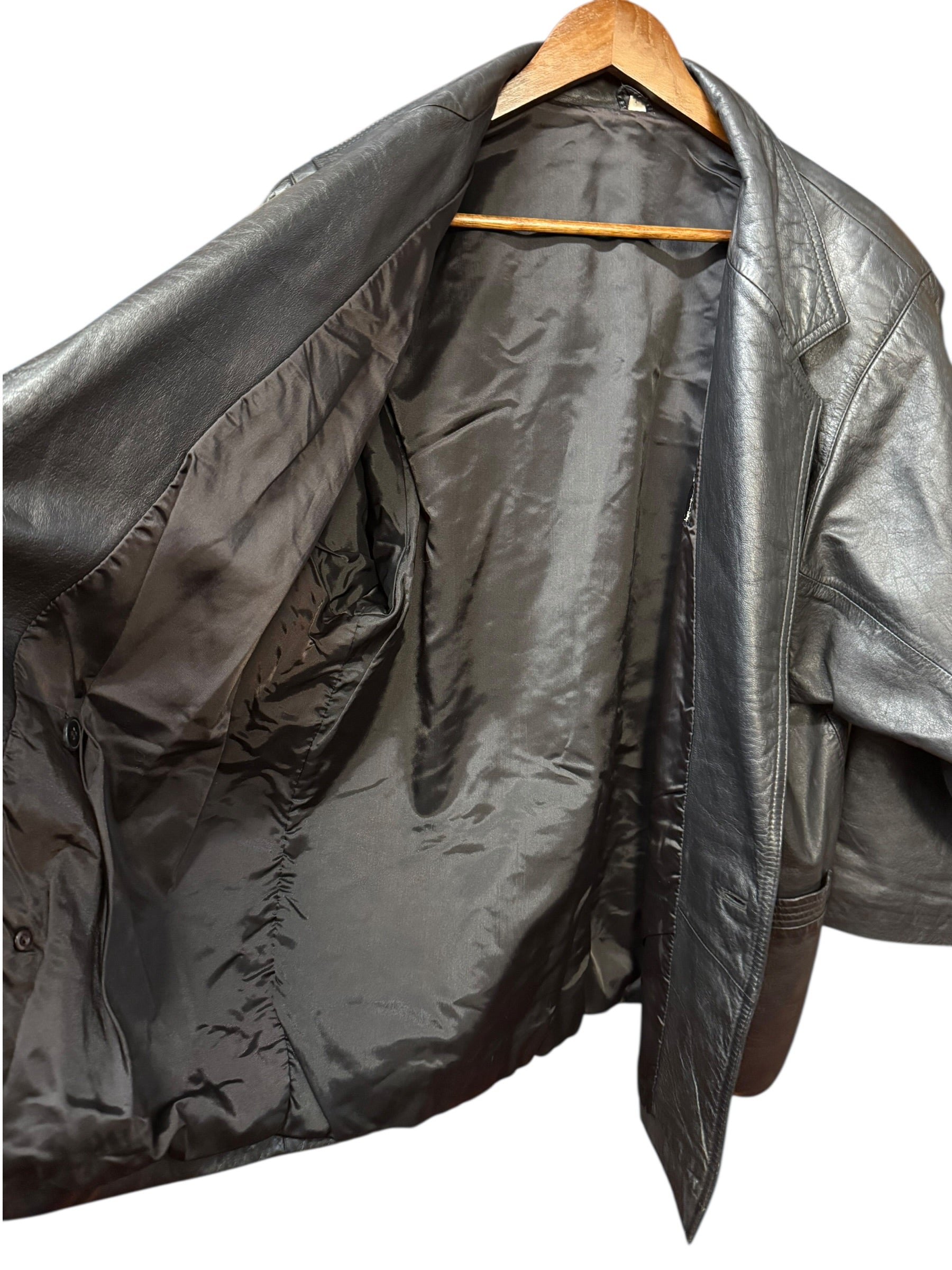 Vintage Black Leather Blazer Coat