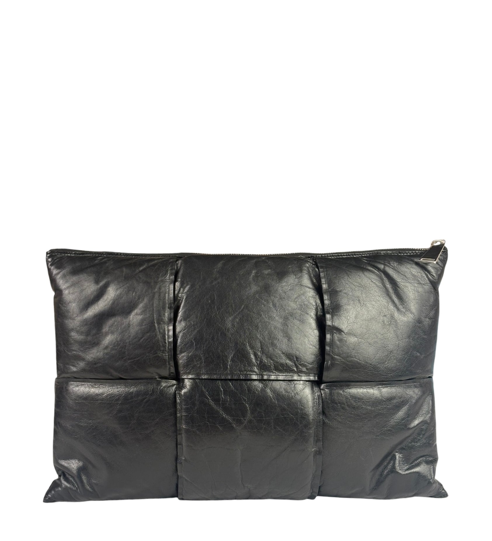 Bottega Veneta Black Leather Maxi Intrecciato Padded Pouch