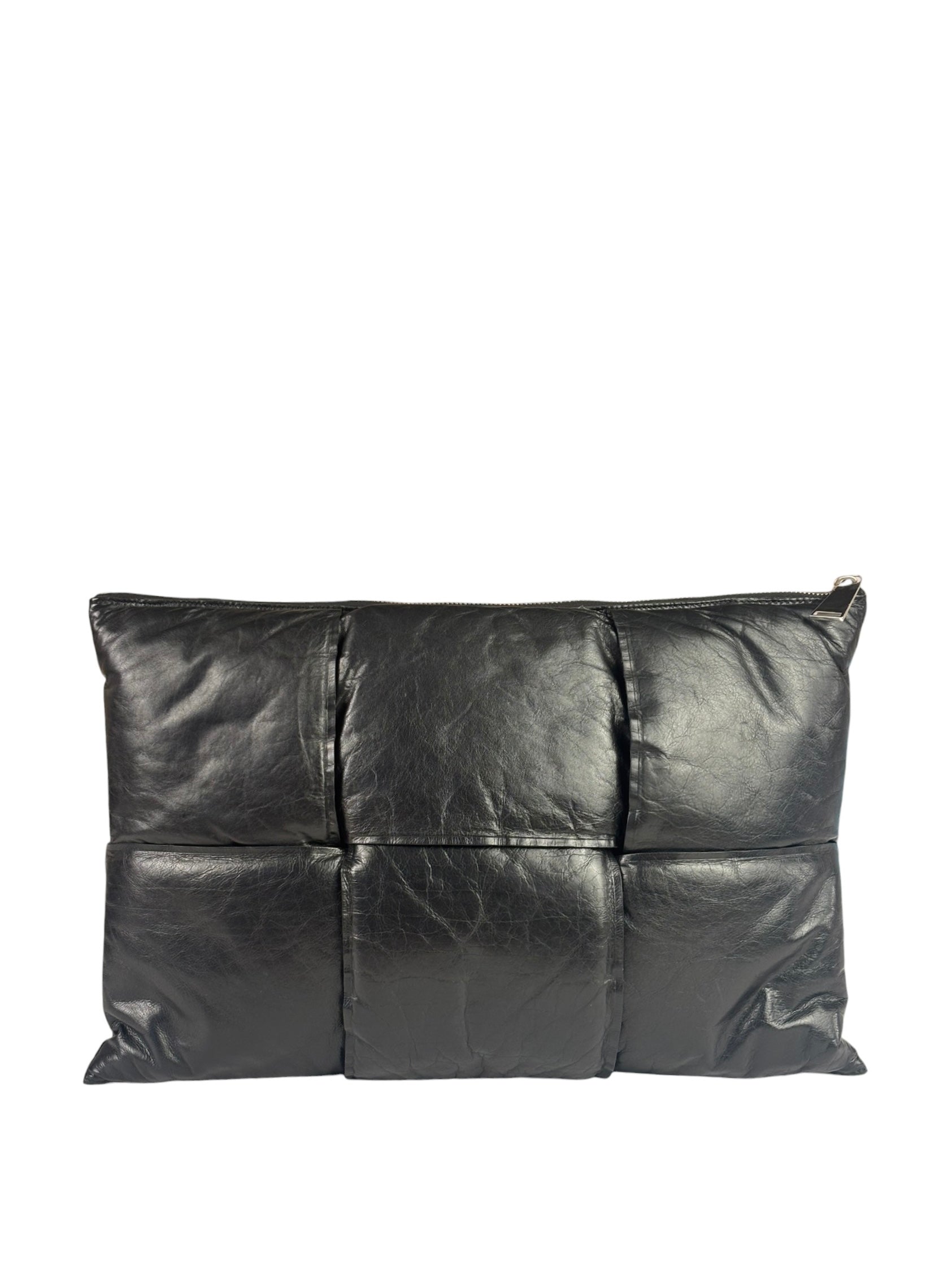 Bottega Veneta Black Leather Maxi Intrecciato Padded Pouch