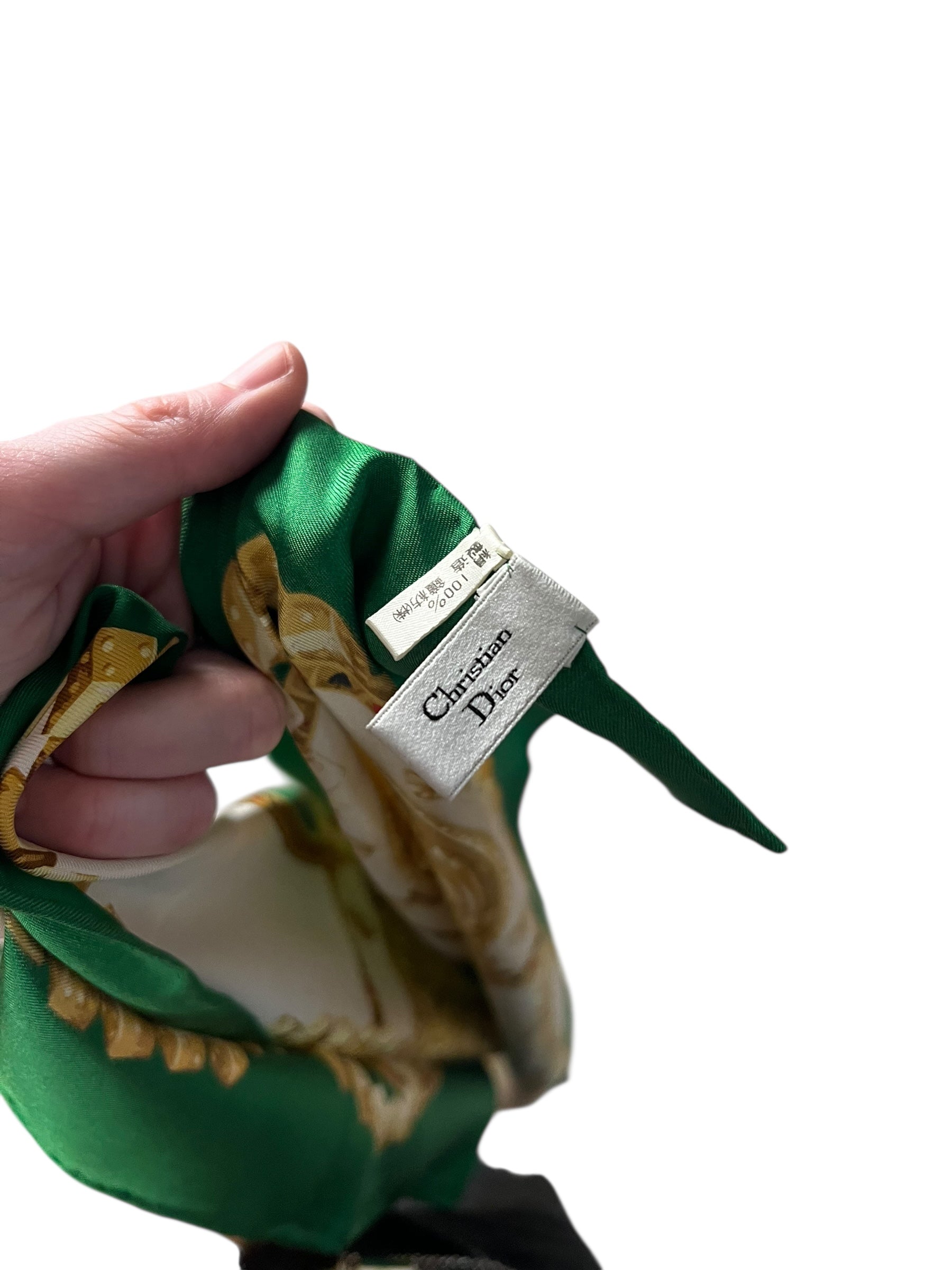 Christian Dior Green/Gold Poker Silk Scarf