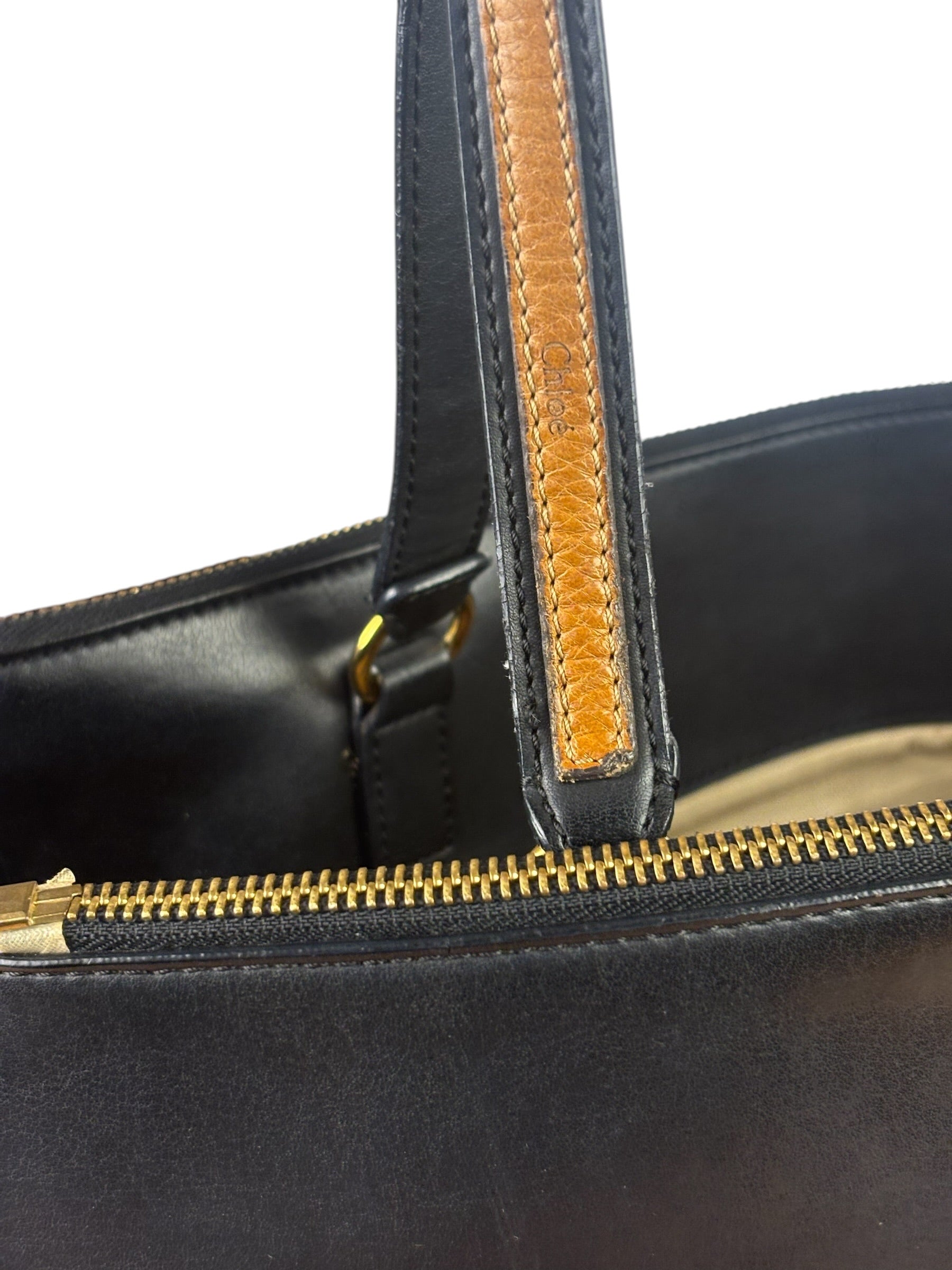 Chloe Black Leather Roy Large Zip Shoulder Bag